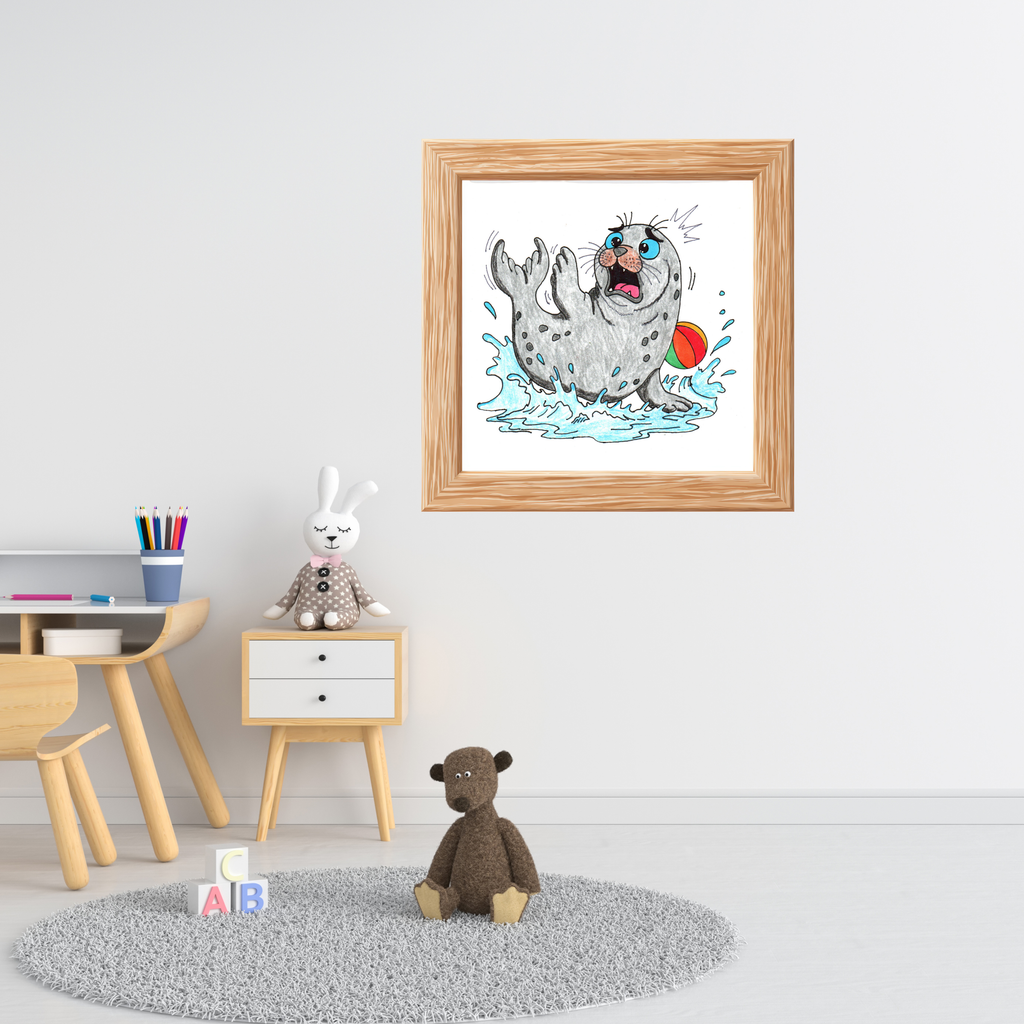 Seal Lost Her Beach Ball Print | Hand Drawn Ocean Animal Wall Art | Lost & Found Critter Illustration