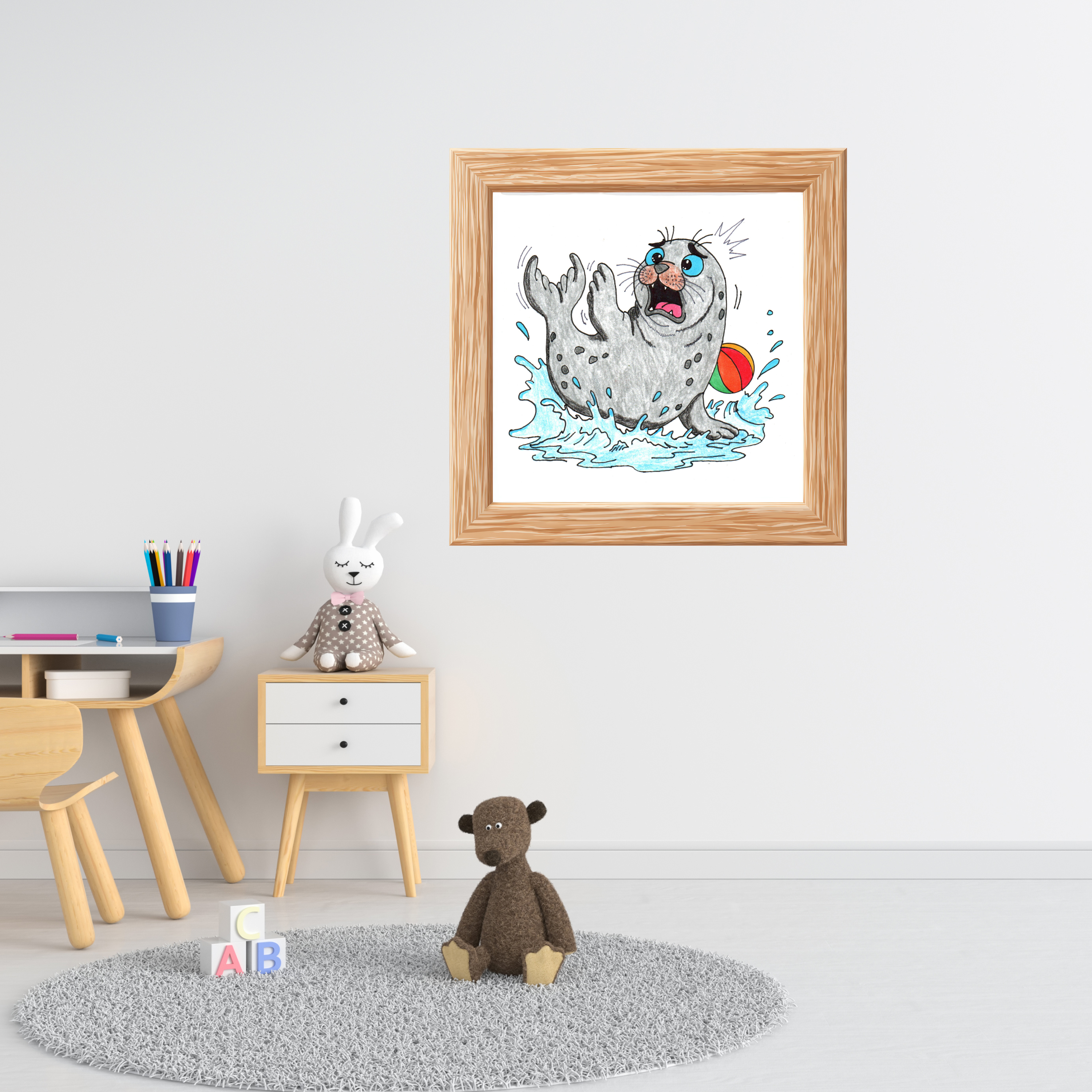 Seal Lost Her Beach Ball Print | Hand Drawn Ocean Animal Wall Art | Lost & Found Critter Illustration