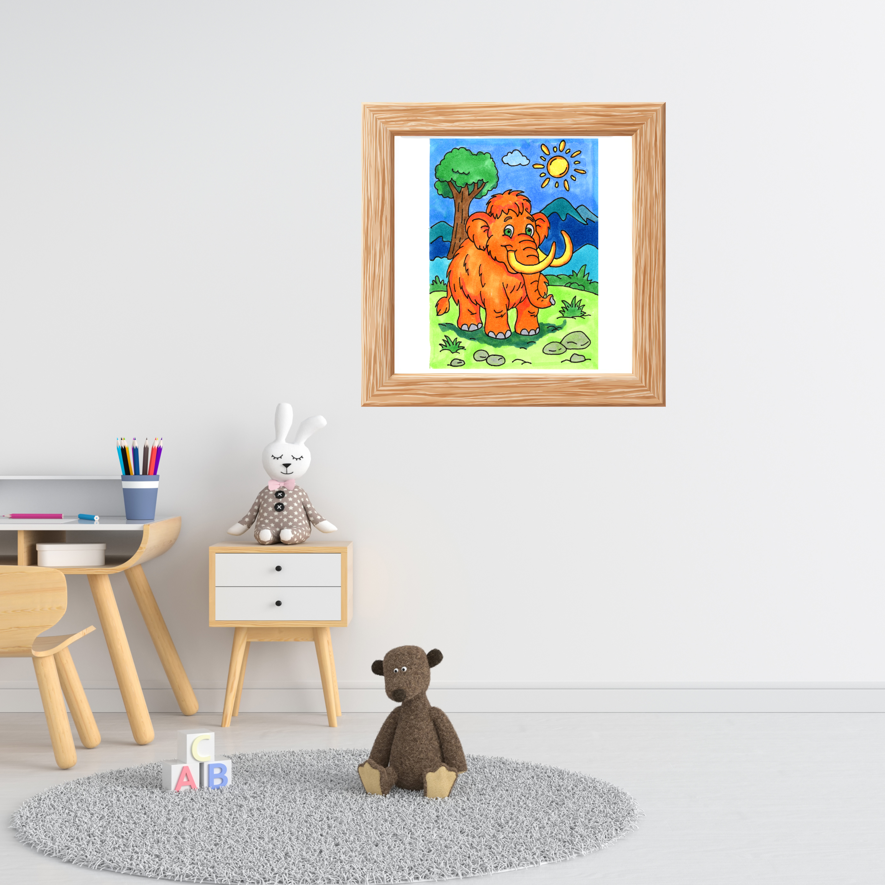 Cute Woolly Mammoth Print, Hand Drawn Prehistoric Animal Wall Art, Kids Room Decor, Nursery Print, Ice Age Mammoth Illustration