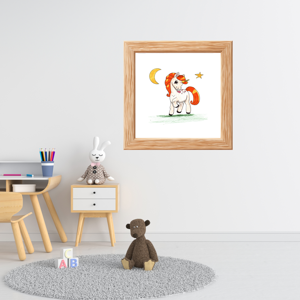 Unicorn Prancing Poster, Nursery Wall Art, Cute Animal Illustration Print