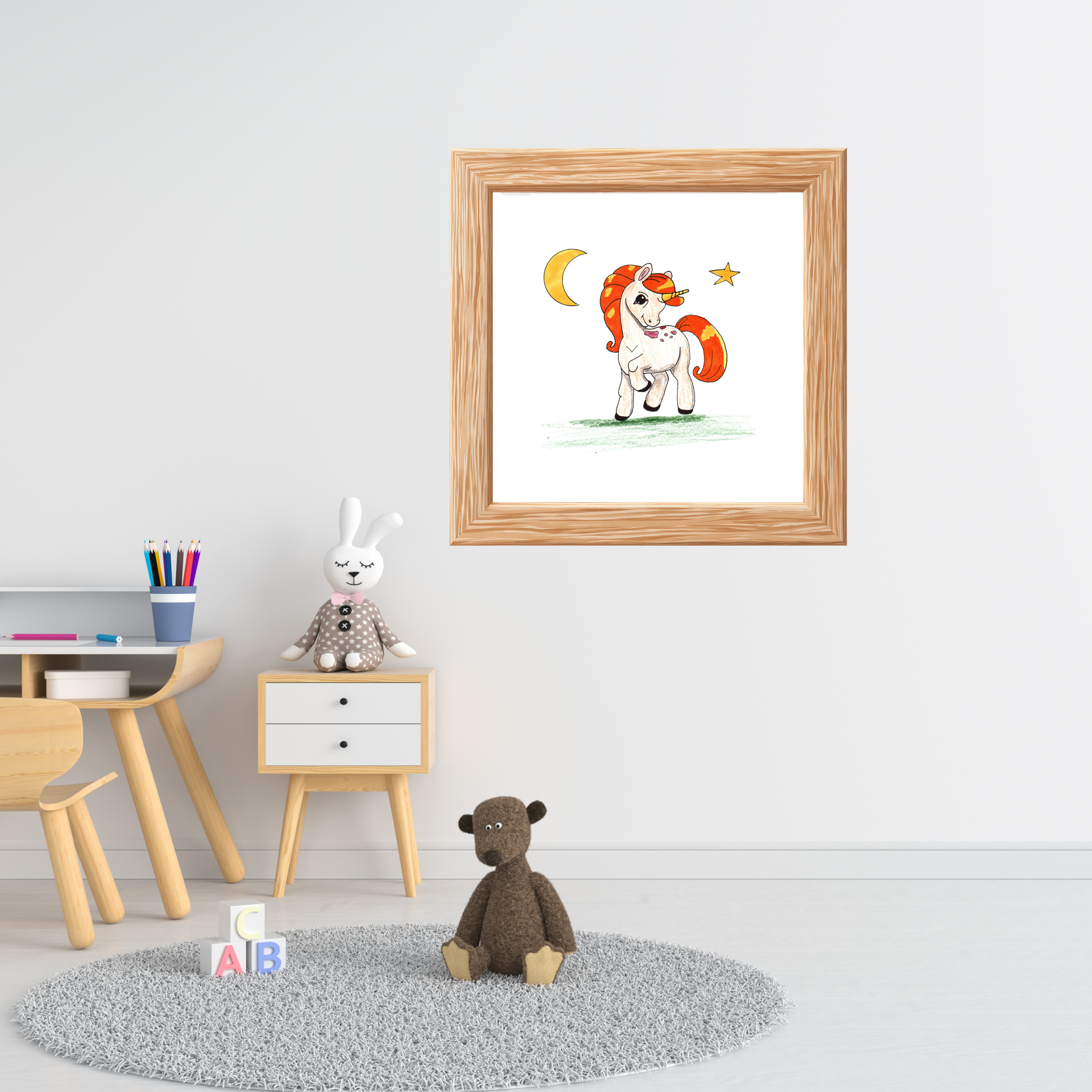 Unicorn Prancing Poster, Nursery Wall Art, Cute Animal Illustration Print