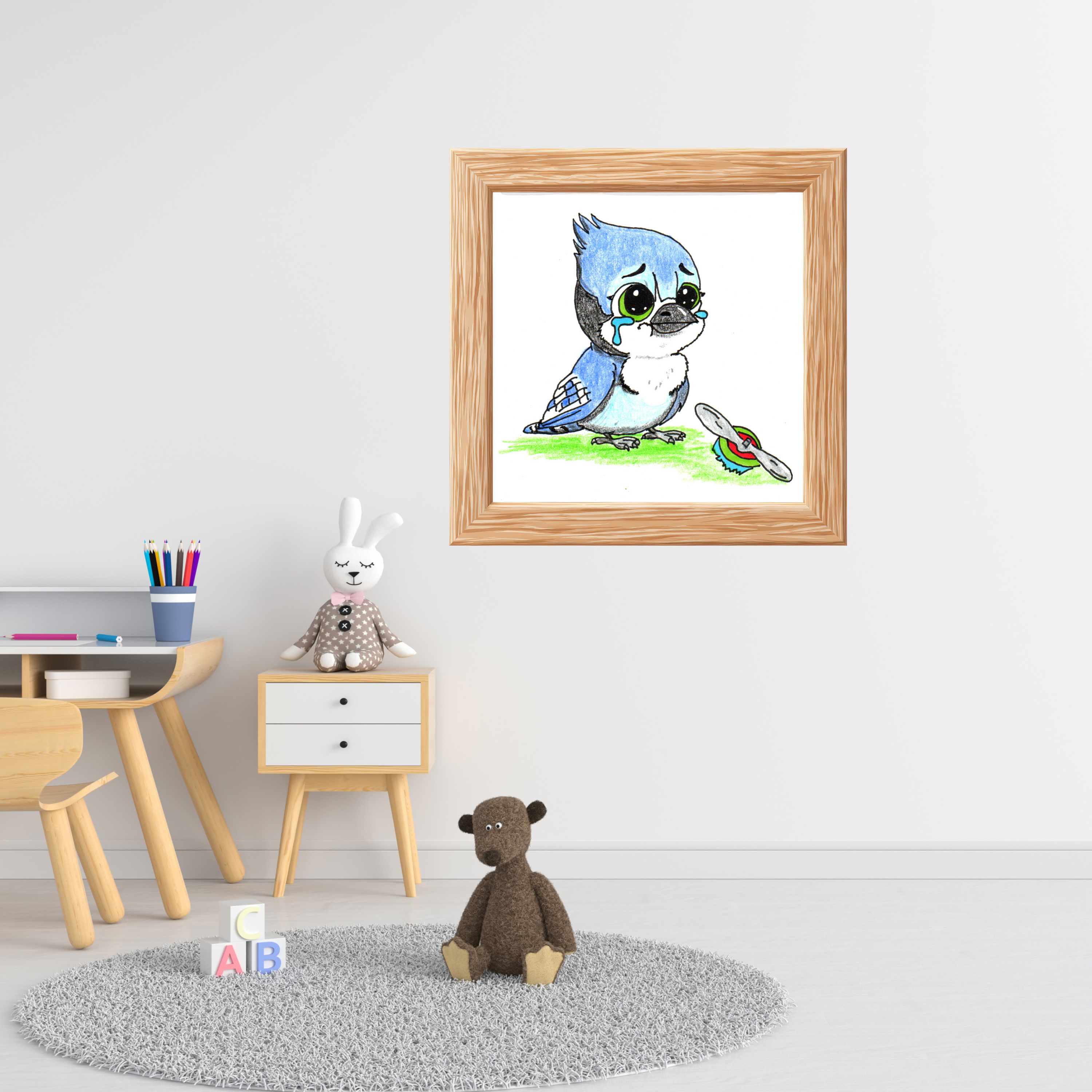 Blue Jay Lost His Airplane | Lost & Found Critters | Hand Drawn Bird Art Print