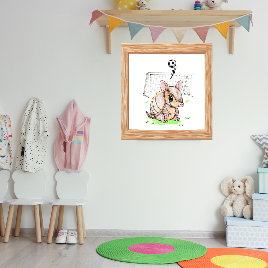 Sad Armadillo Soccer Print, Hand Drawn Lost and Found Critter Wall Art,