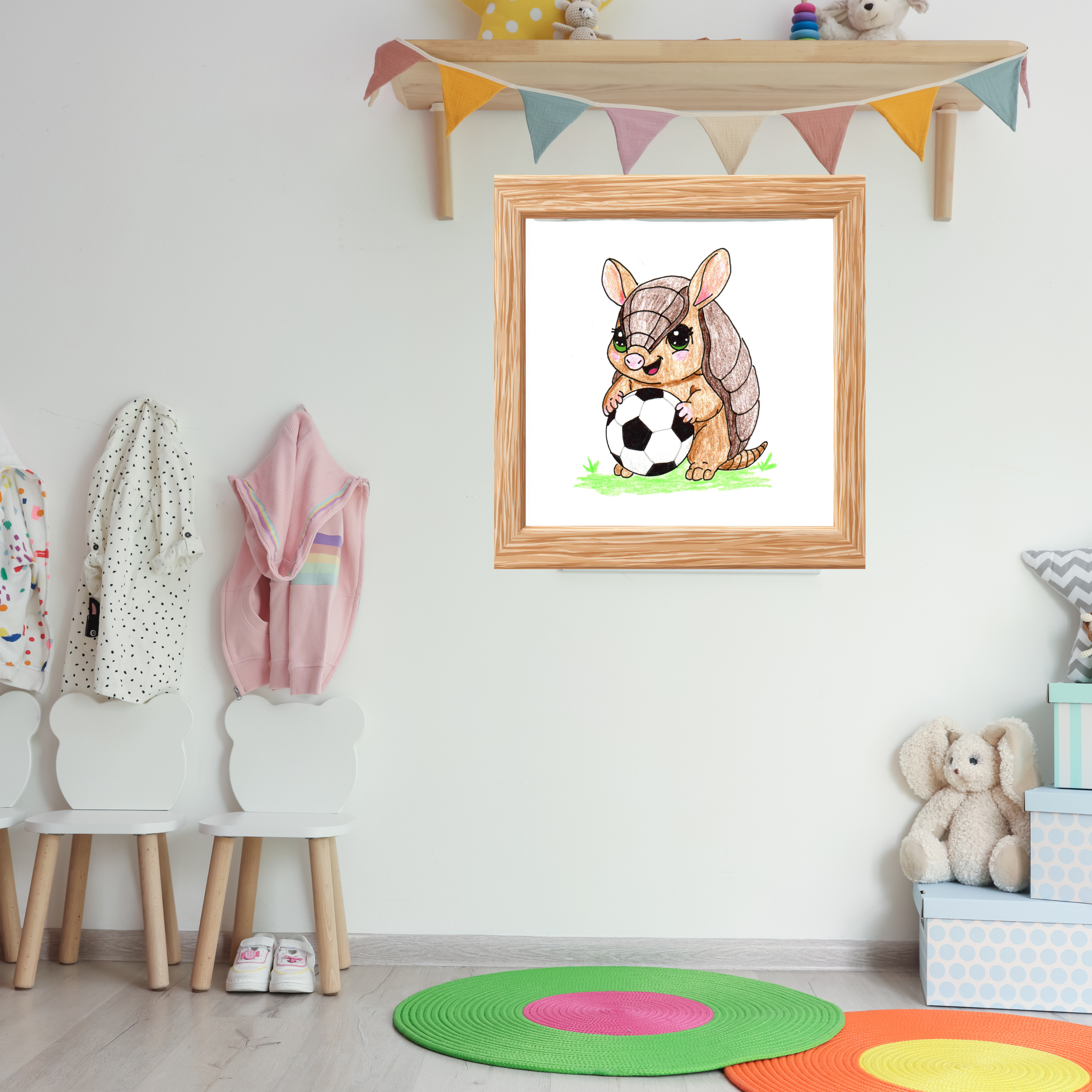 Found Her Soccer Ball Armadillo Print, Cute Woodland Sports Nursery Art