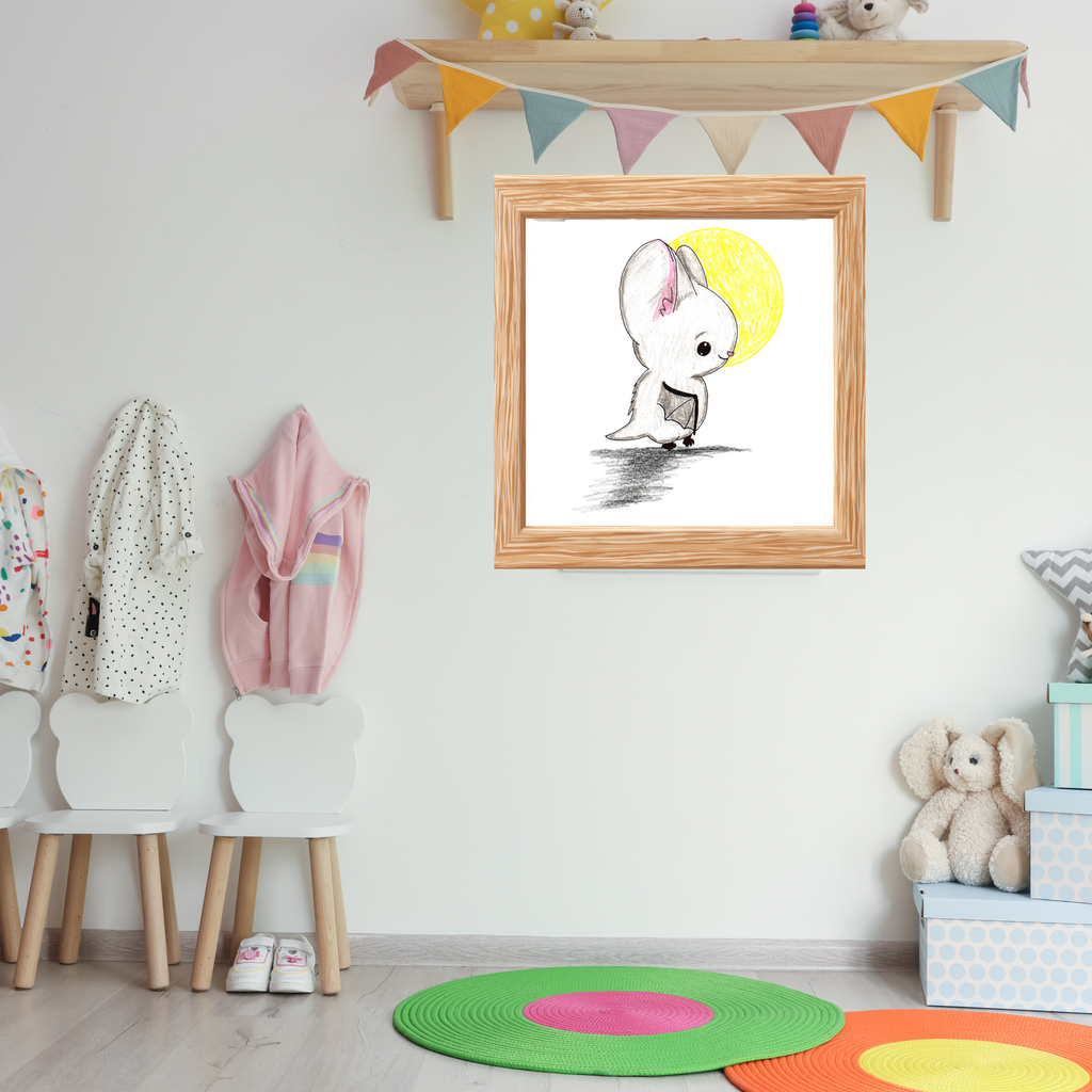Bat in Moonlight Print, Cute Bat Wall Art, Hand Drawn Nursery Decor, Whimsical Animal Illustration