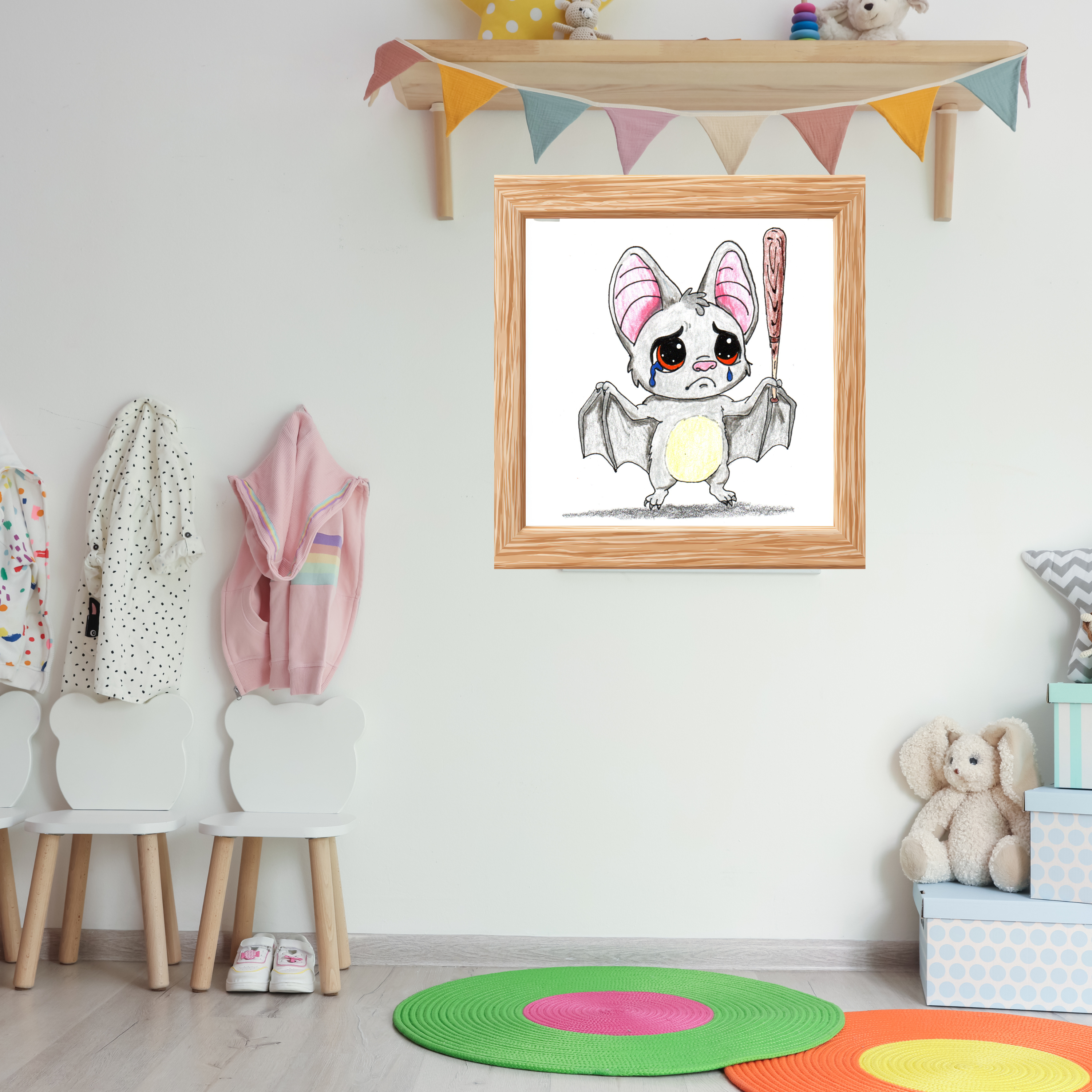 Lost His Baseball Bat Print | Sad Bat Wall Art | Lost & Found Critter 8x10 Print