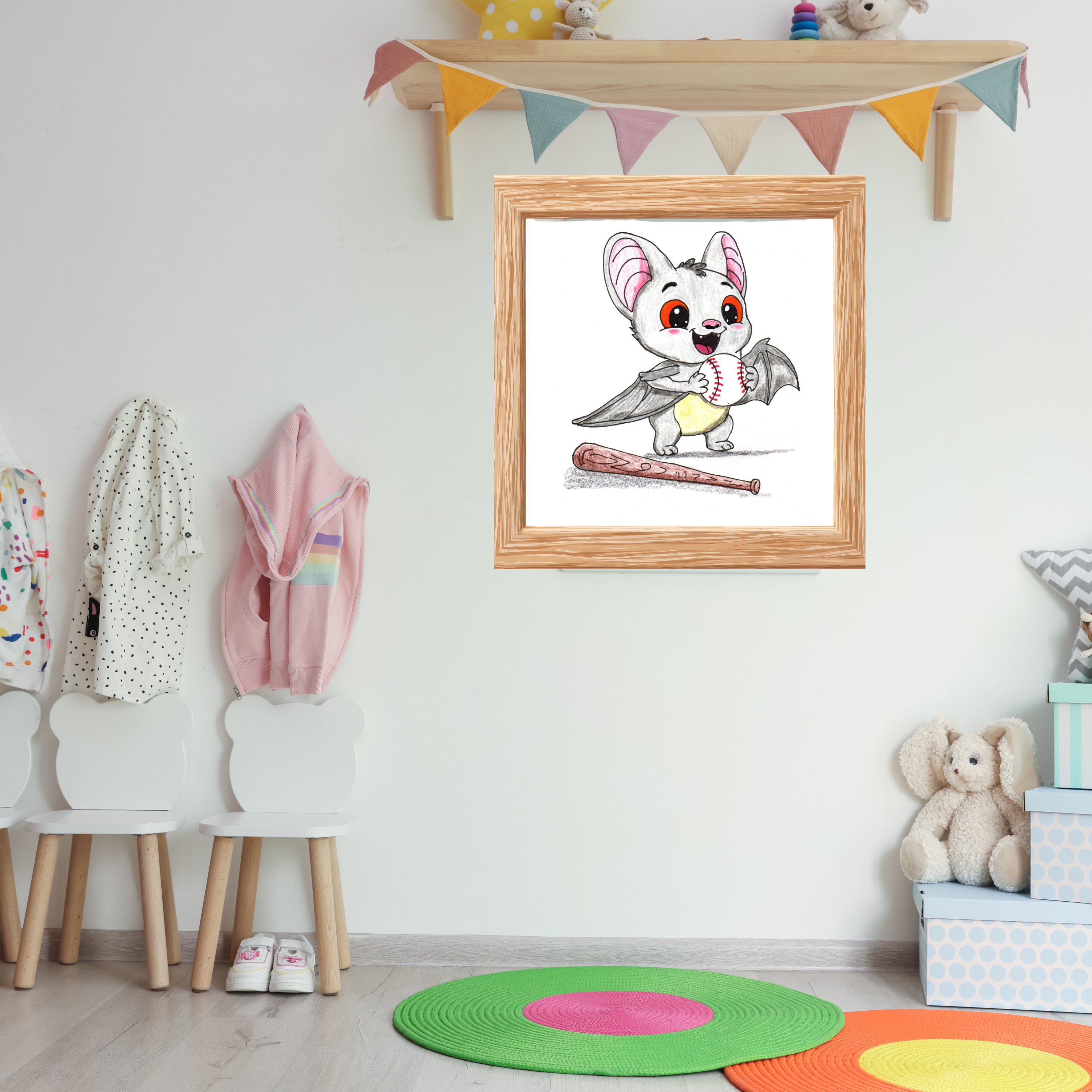 Found His Baseball Print | Happy Bat Wall Art | Lost & Found Critter Baseball Art