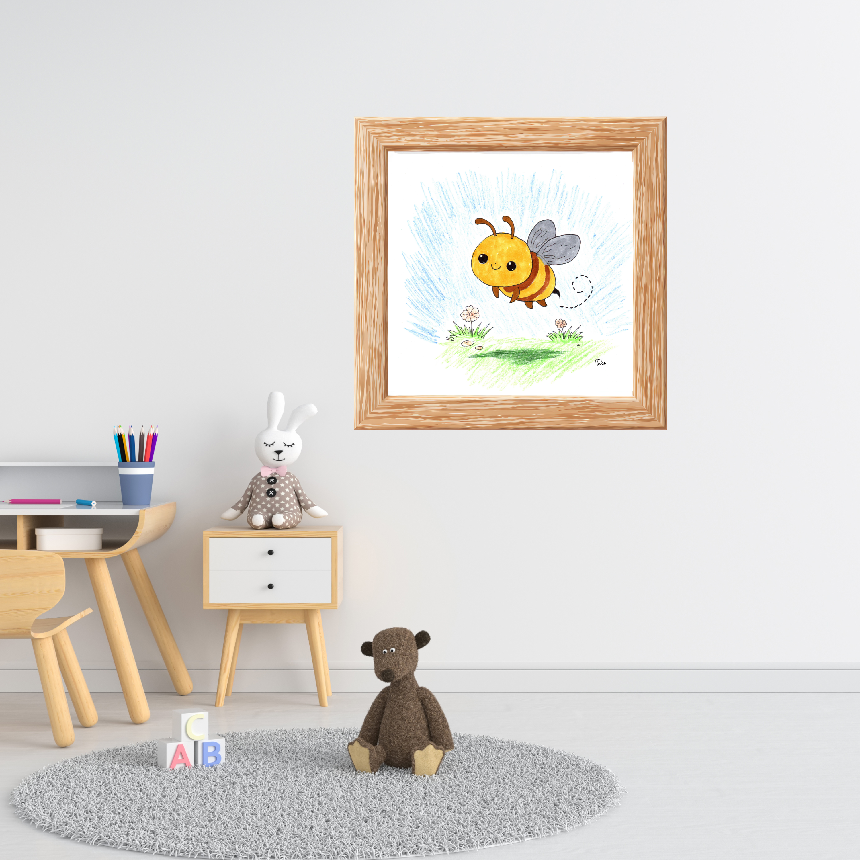 Sunny the Bee Wall Art | Cute Bee Nursery Print | Hand Drawn Bumblebee Art