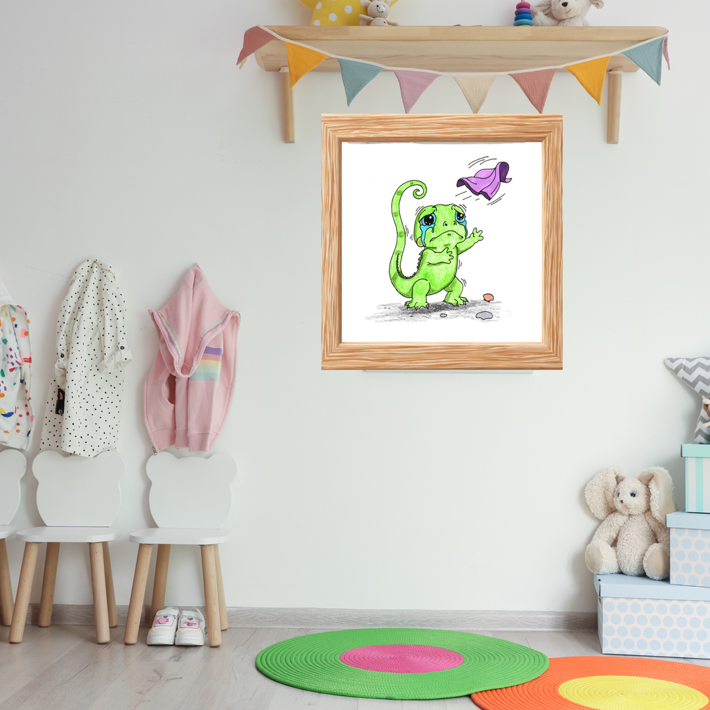 Sad Lizard Blanket Story Print, Hand Drawn Nursery Wall Art