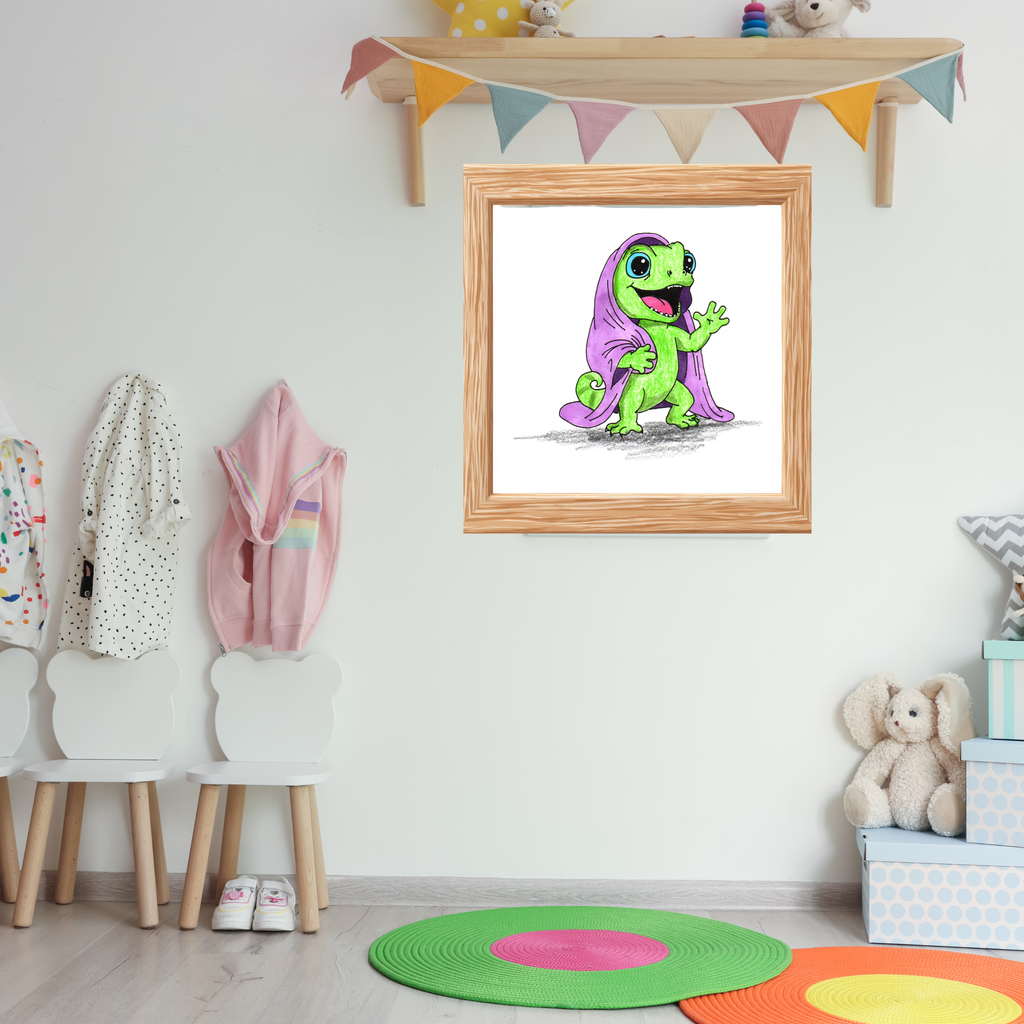 Happy Lizard Blanket Story Print, Hand Drawn Nursery Wall Art