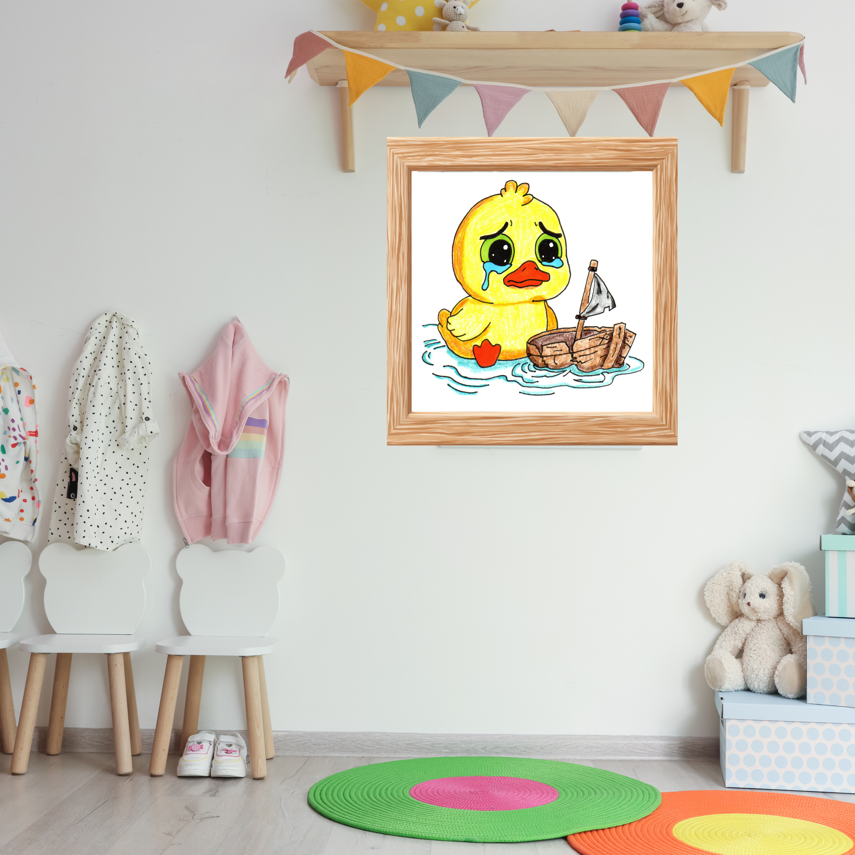 Sad Duckling with Broken Boat Print | Hand Drawn Lost & Found Critter Wall Art