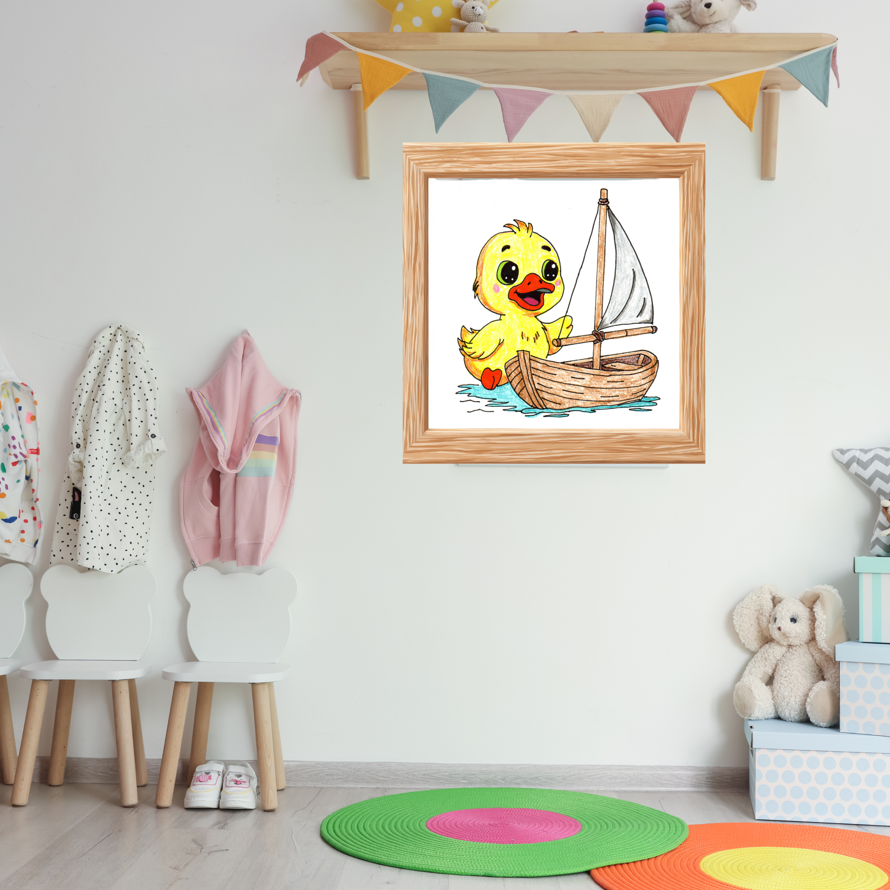 Happy Duckling with Repaired Boat Print | Hand Drawn Lost & Found Critter Wall Art