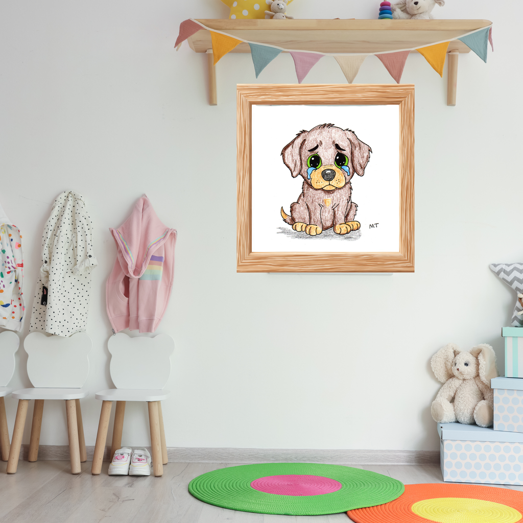 Sad Puppy Wall Art Print, Hand Drawn Dog Illustration, Lost Bone Puppy, Nursery Decor, Kids Room Art