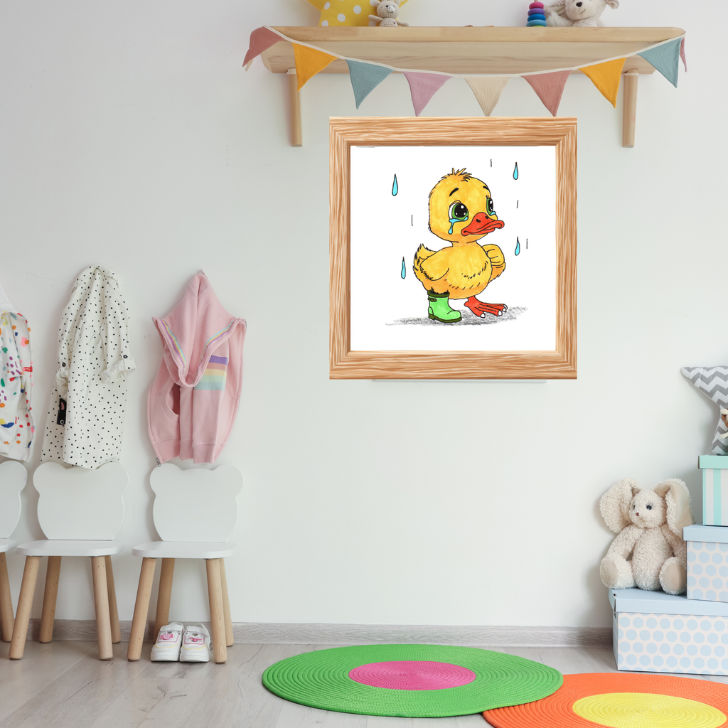 Sad Duck Lost Her Rain Boot Print, Hand Drawn Duckling Wall Art, Nursery Decor, Woodland Critter Illustration