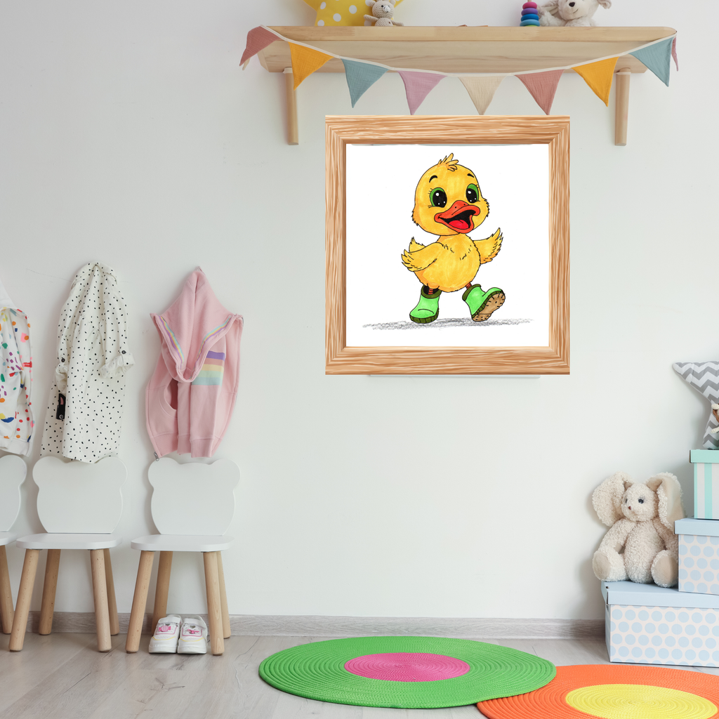 Duck Found Her Rain Boot Print, Hand Drawn Duckling Wall Art, Nursery Decor, Happy Duck Illustration
