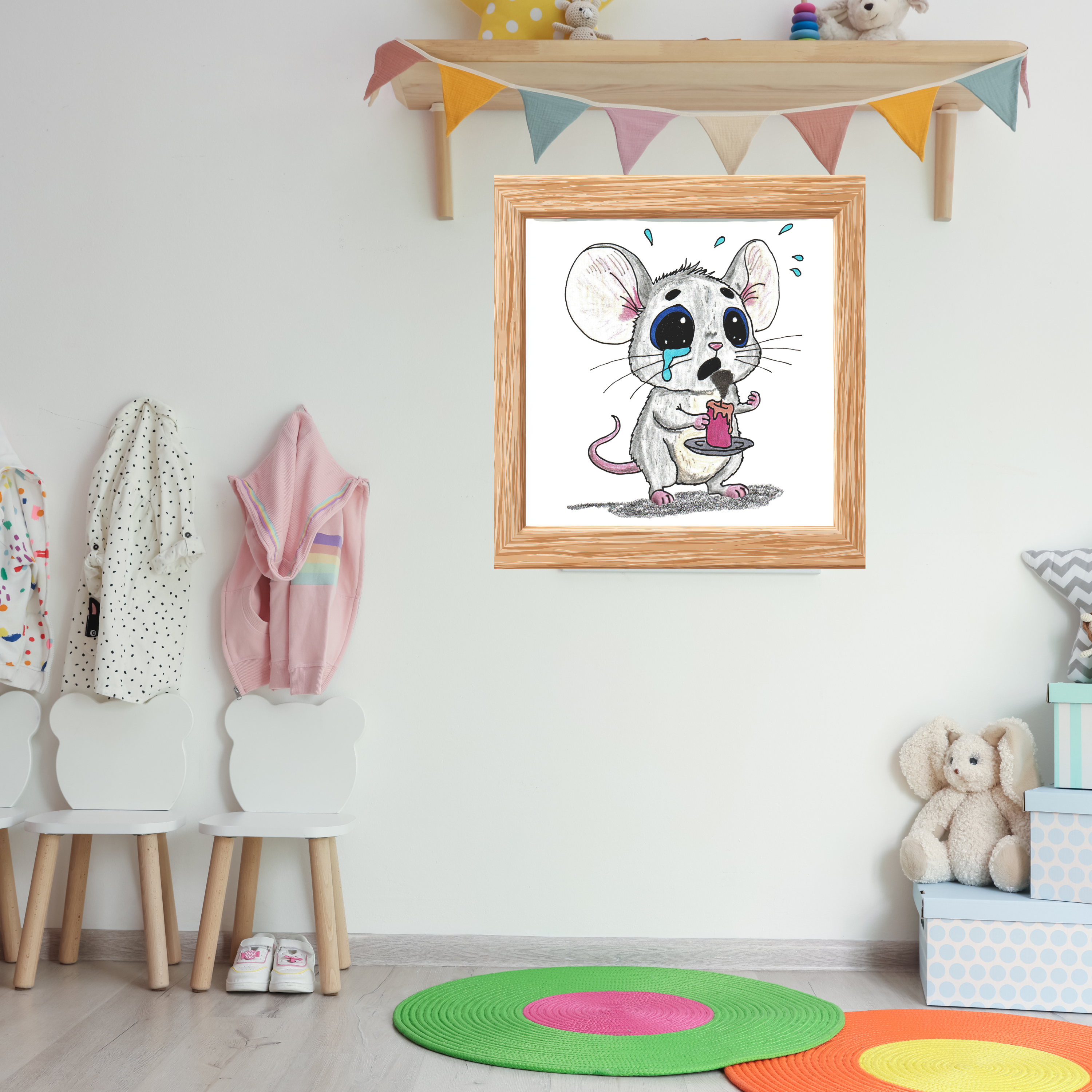 Sad Mouse Lost His Candle Art Print | Lost & Found Critter Wall Decor
