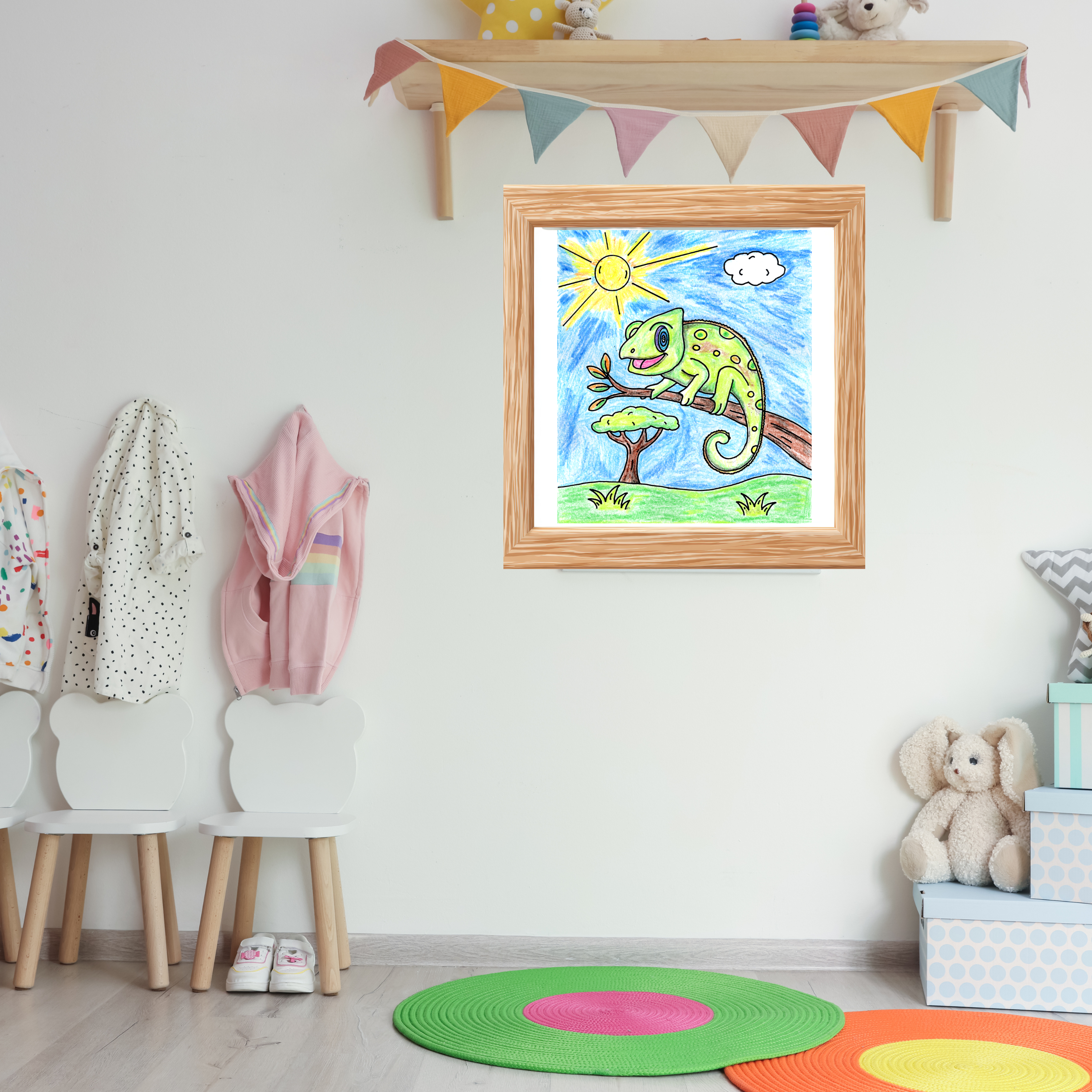 Hand Drawn African Chameleon Print, Nursery Wall Art, Colorful Reptile Illustration, Animal Decor, 8x10 Art Print