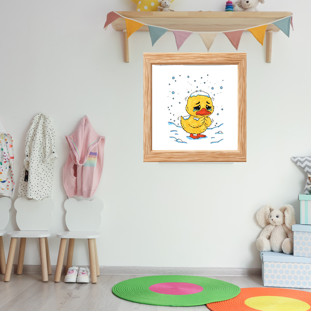 Cold Duckling in the Snow Print, Sad Winter Duck Wall Art, Hand Drawn Nursery Decor, Whimsical Animal Illustration