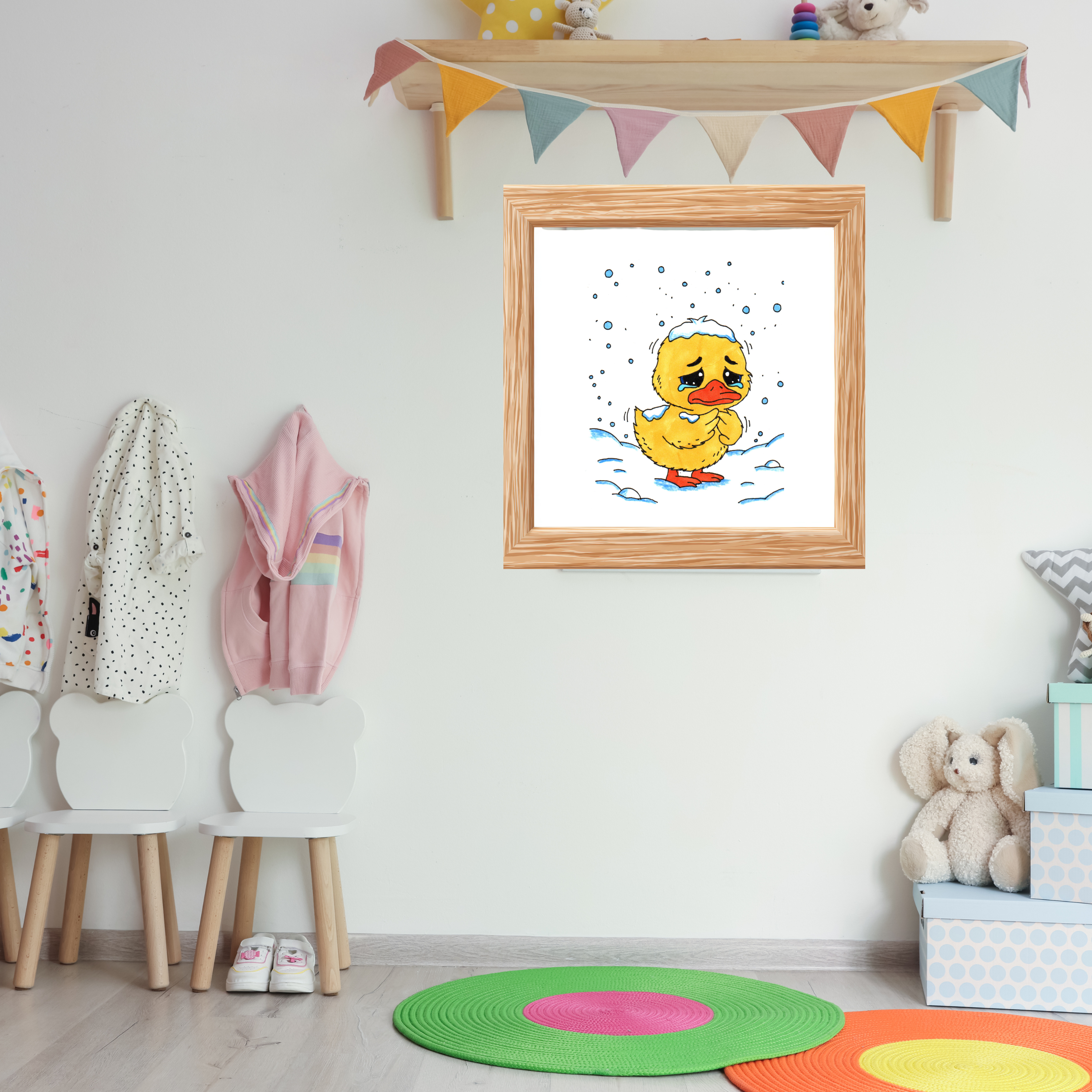 Cold Duckling in the Snow Print, Sad Winter Duck Wall Art, Hand Drawn Nursery Decor, Whimsical Animal Illustration