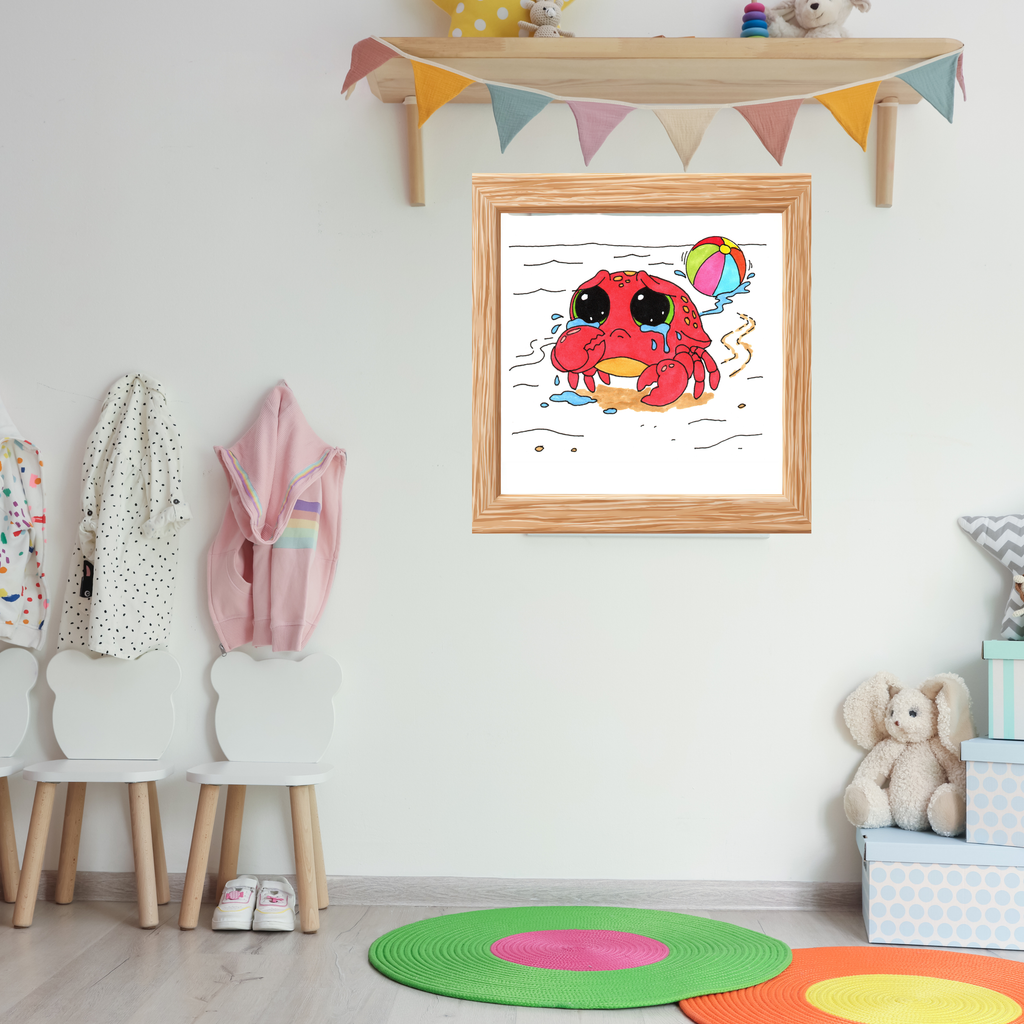 Crab - Sad Crab Lost Her Ball Print, Hand Drawn Crab Wall Art, Whimsical Nursery Decor, Woodland Animal Illustration