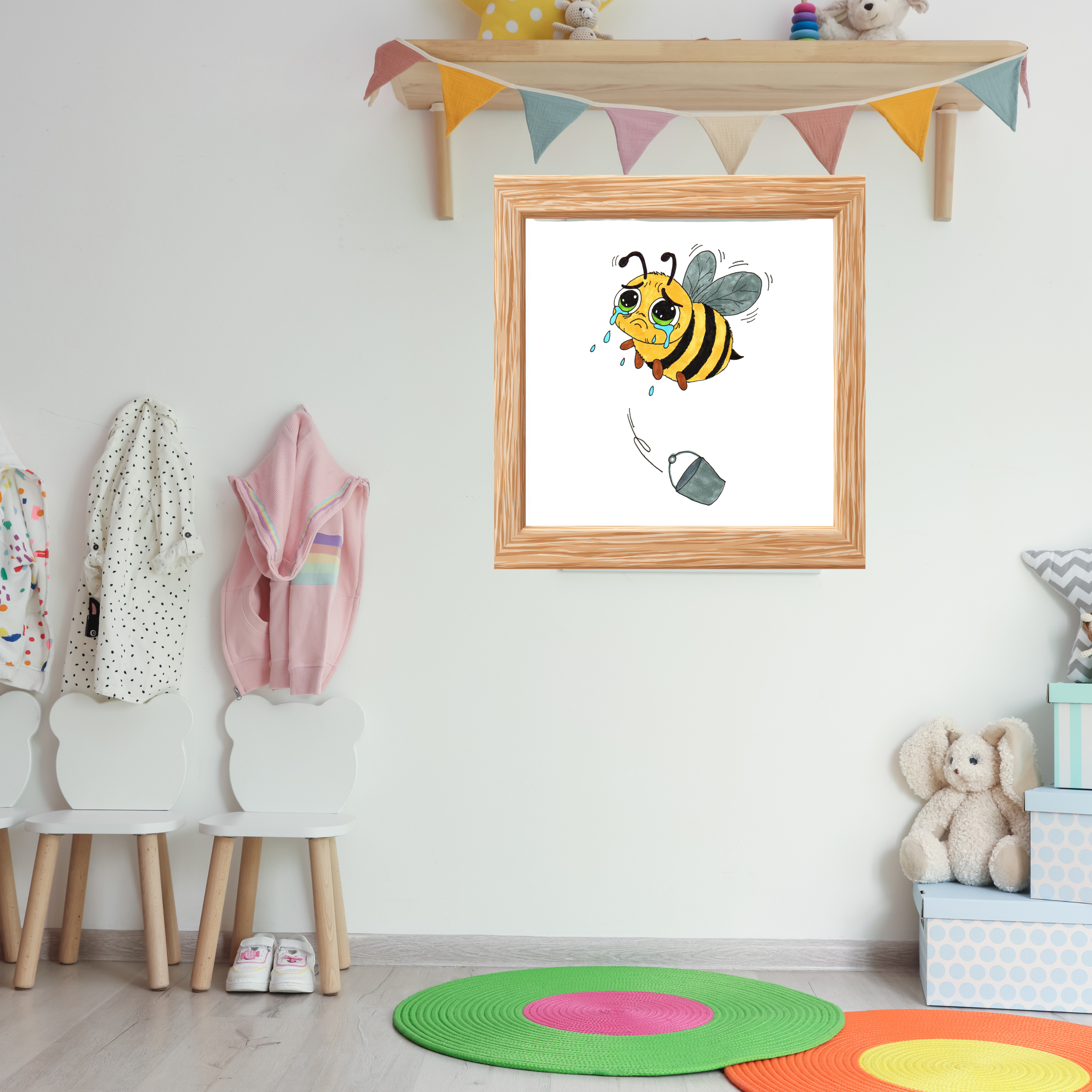 Bee Lost Her Bucket Print, Sad Bumblebee Wall Art, Hand Drawn Bee Illustration, Whimsical Insect Decor, Nursery Art, Lost and Found Critters