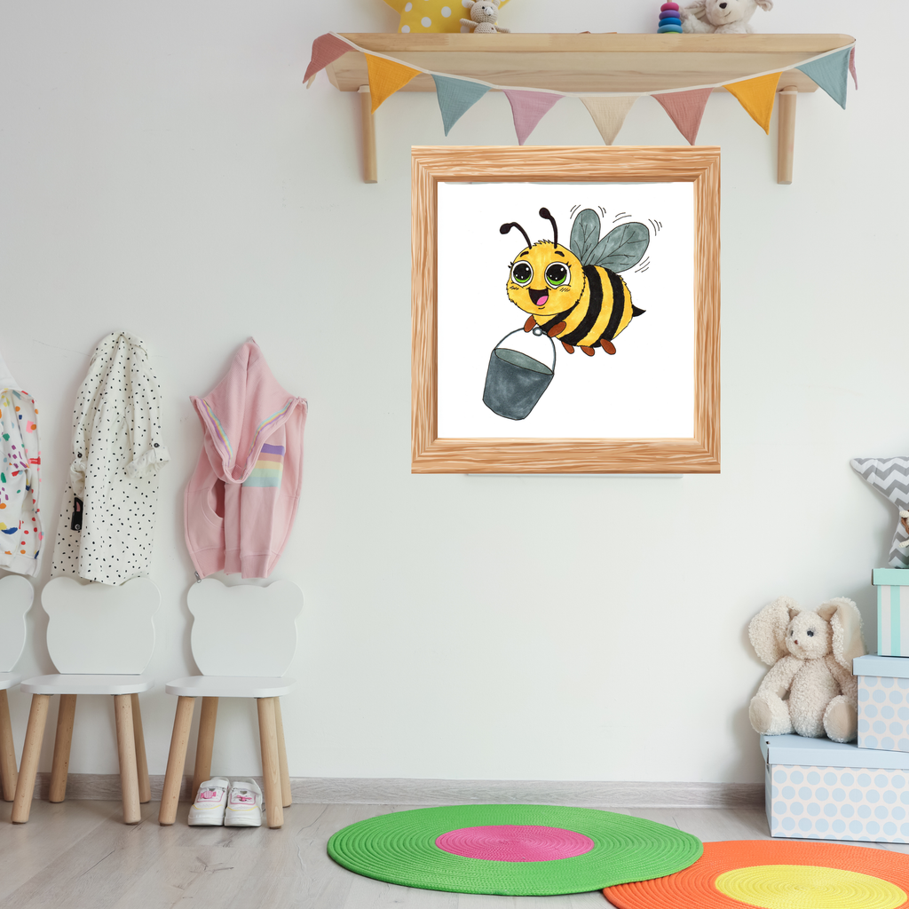 Bee Found Her Bucket Print, Hand Drawn Bee Illustration, Whimsical Insect Decor, Nursery Art, Lost and Found Critters