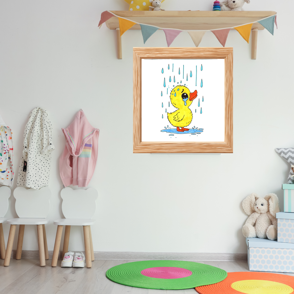 Duckling in the Rain Print, Sad Duck Wall Art, Hand Drawn Duckling Illustration, Rainy Day Nursery Decor, Whimsical Animal Art