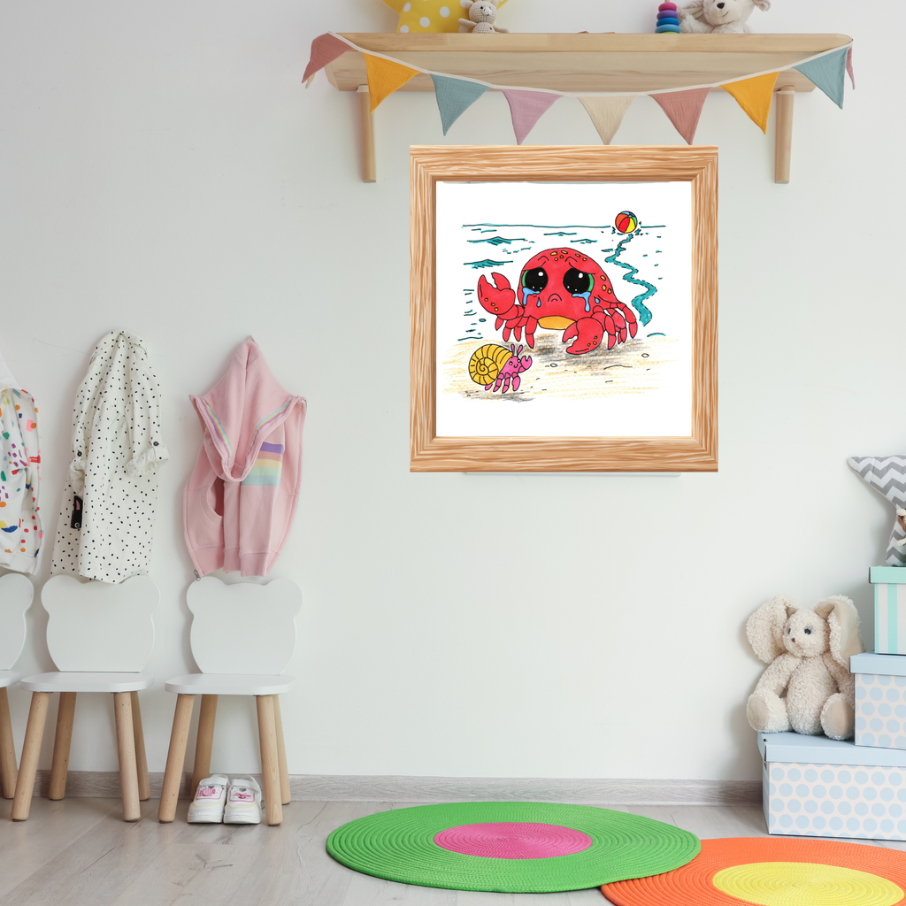 Crab - Sad Crab Finds a New Friend Print, Hand Drawn Crab Wall Art, Beach Friendship Decor, Whimsical Ocean Animal Illustration