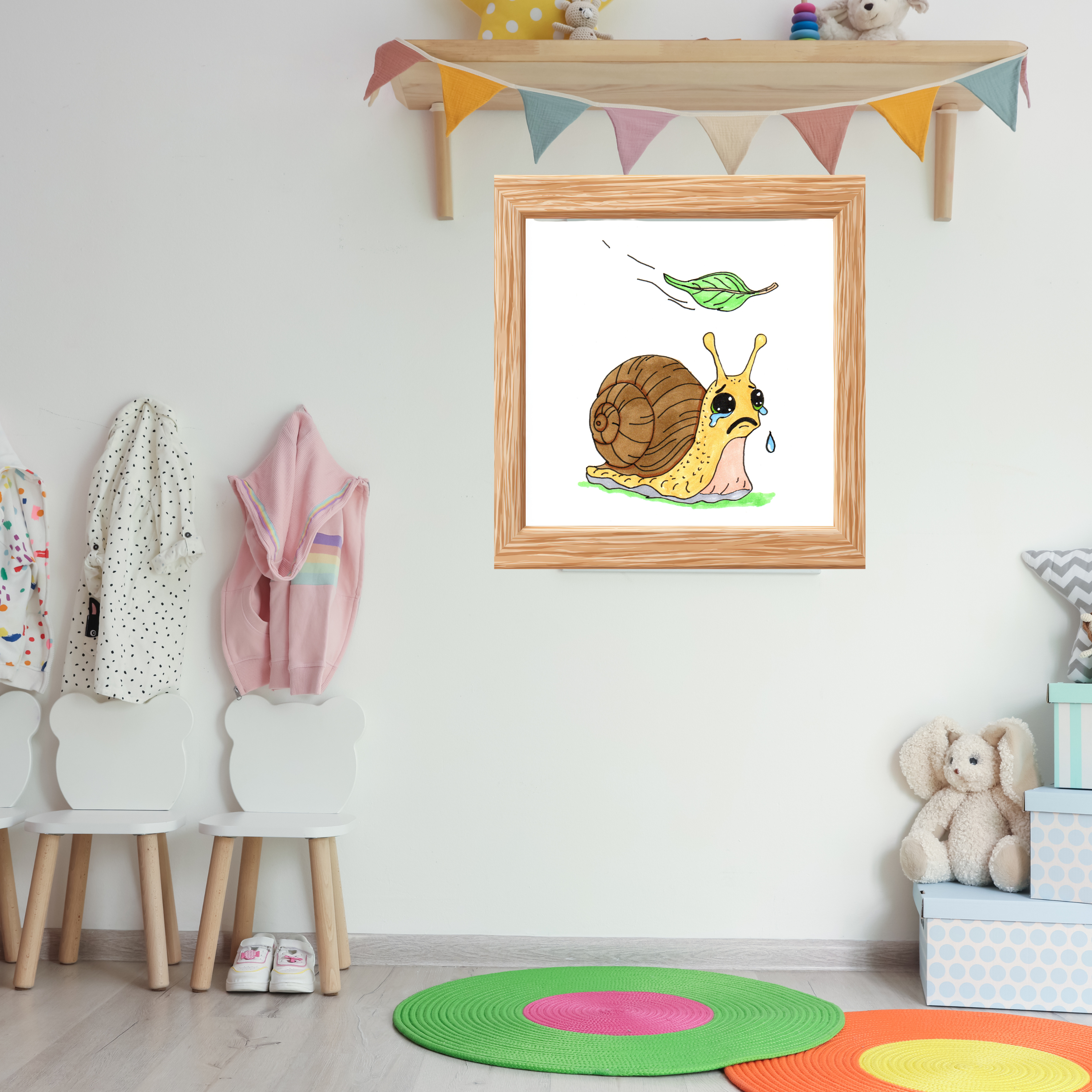Sad Snail Lost Her Leaf Print, Hand Drawn Snail Wall Art, Whimsical Garden Decor, Cute Nature Illustration, Lost & Found Critter