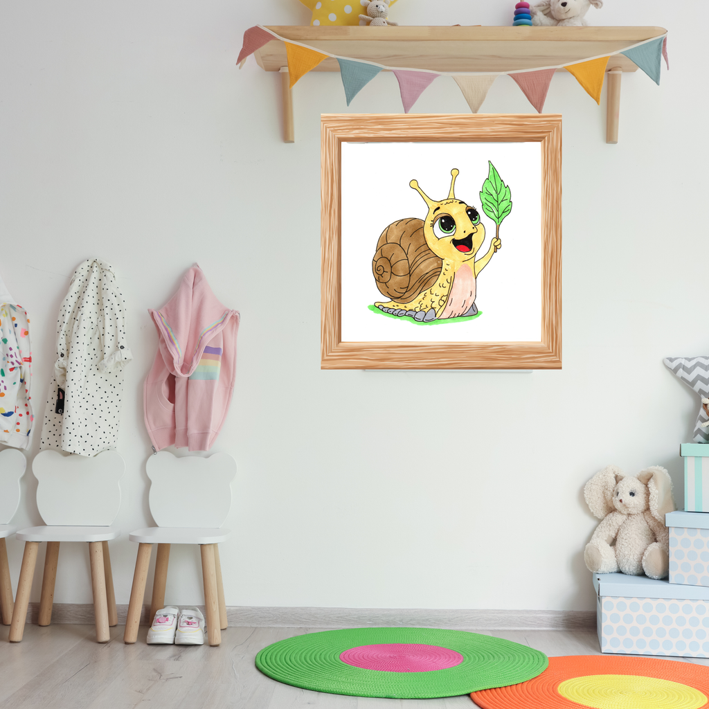 Happy Snail Found Her Leaf Print, Hand Drawn Snail Wall Art, Cute Garden Decor, Whimsical Nature Illustration, Lost & Found Critter