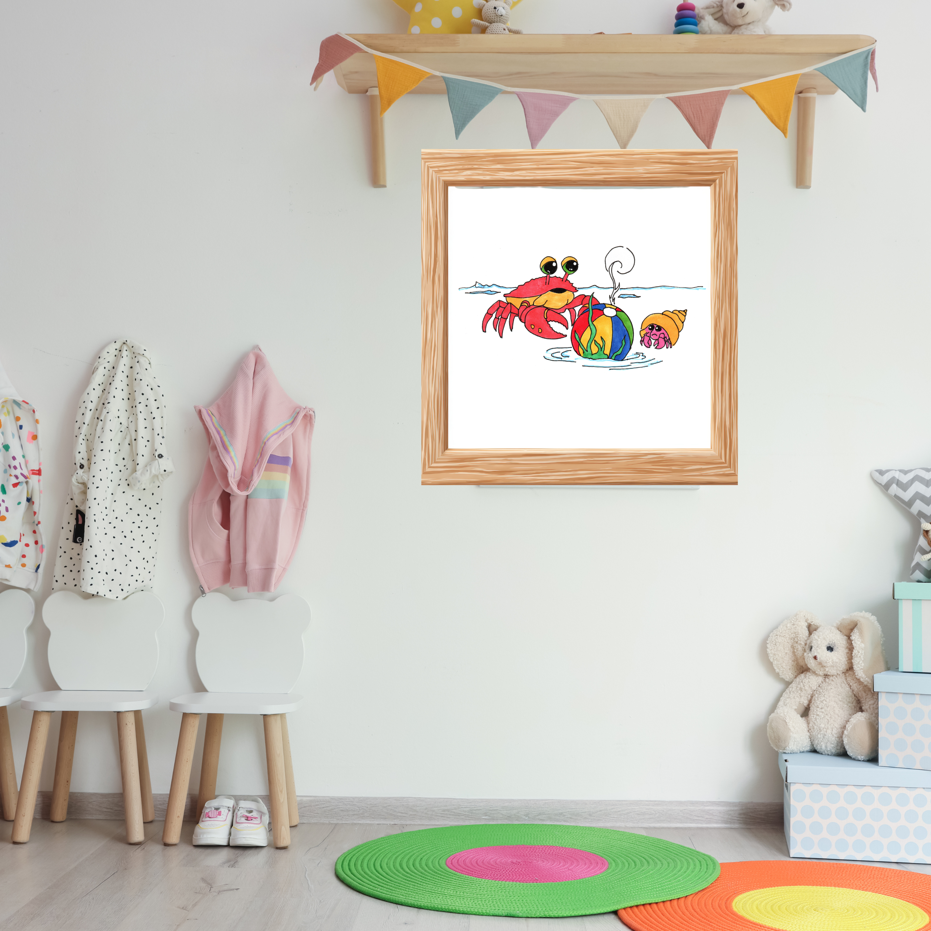 Crab - Recovered But at What Cost Print, Hand Drawn Crab Beach Art, Ocean Story Illustration, Coastal Nursery Decor
