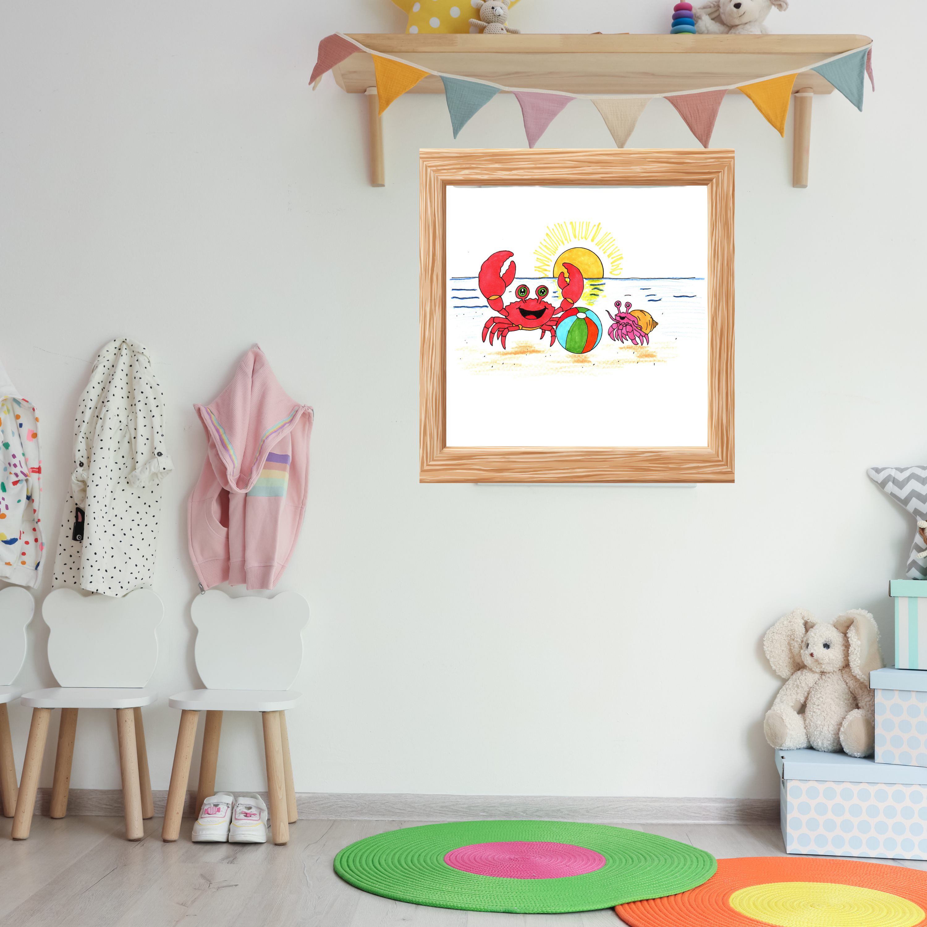 Crab - She Got Her Ball Fixed Print, Hand Drawn Crab Wall Art, Beach Friendship Illustration, Coastal Nursery Decor