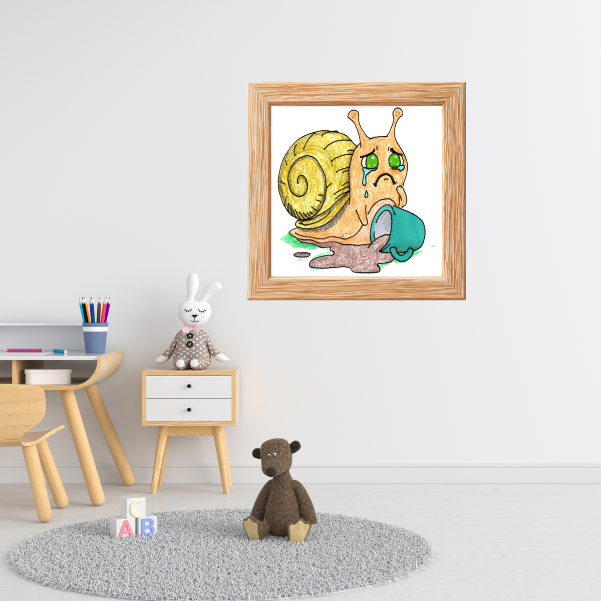 Sad Snail Spilled Her Coffee Wall Art Print | Hand Drawn Snail Print