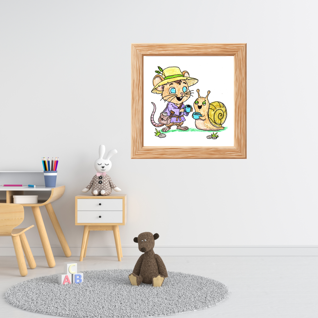Mouse Brings Snail Coffee Printable Wall Art | Hand Drawn Friendship Print
