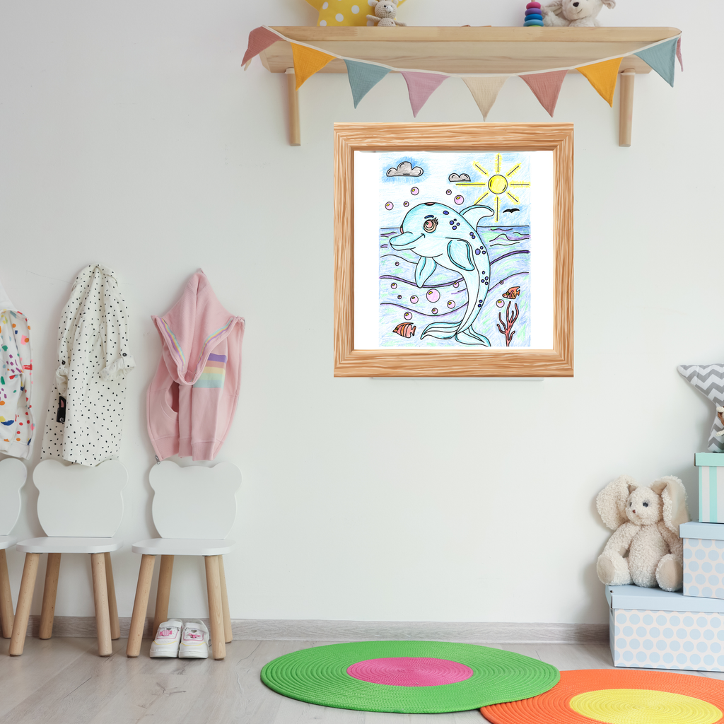Happy Dolphin Ocean Print, Hand Drawn Sea Animal Wall Art, Cute Dolphin Illustration, Beach Nursery Decor, Children's Room Artwork