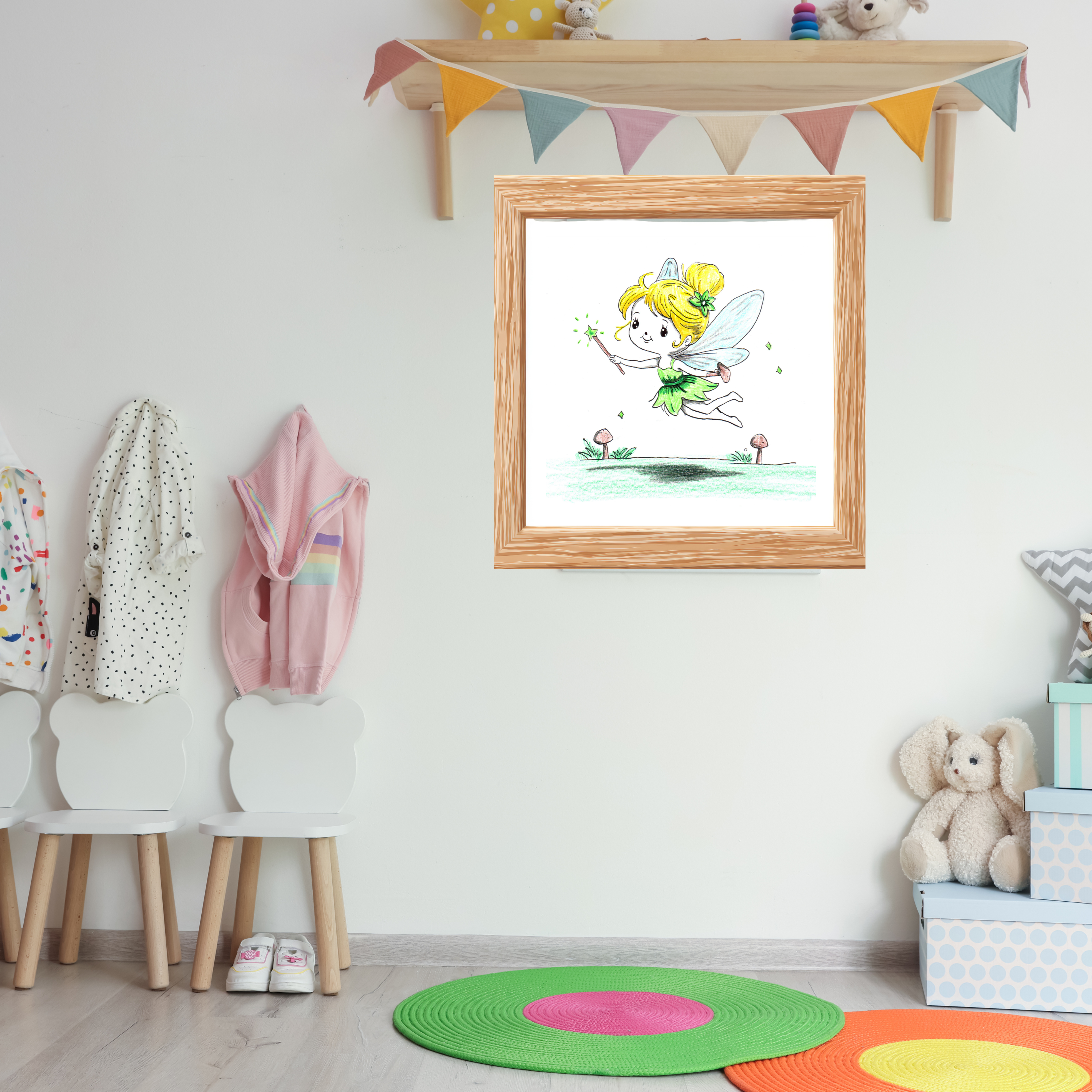 Fairy Mushrooms Poster, Nursery Wall Art, Cute Animal Illustration Print