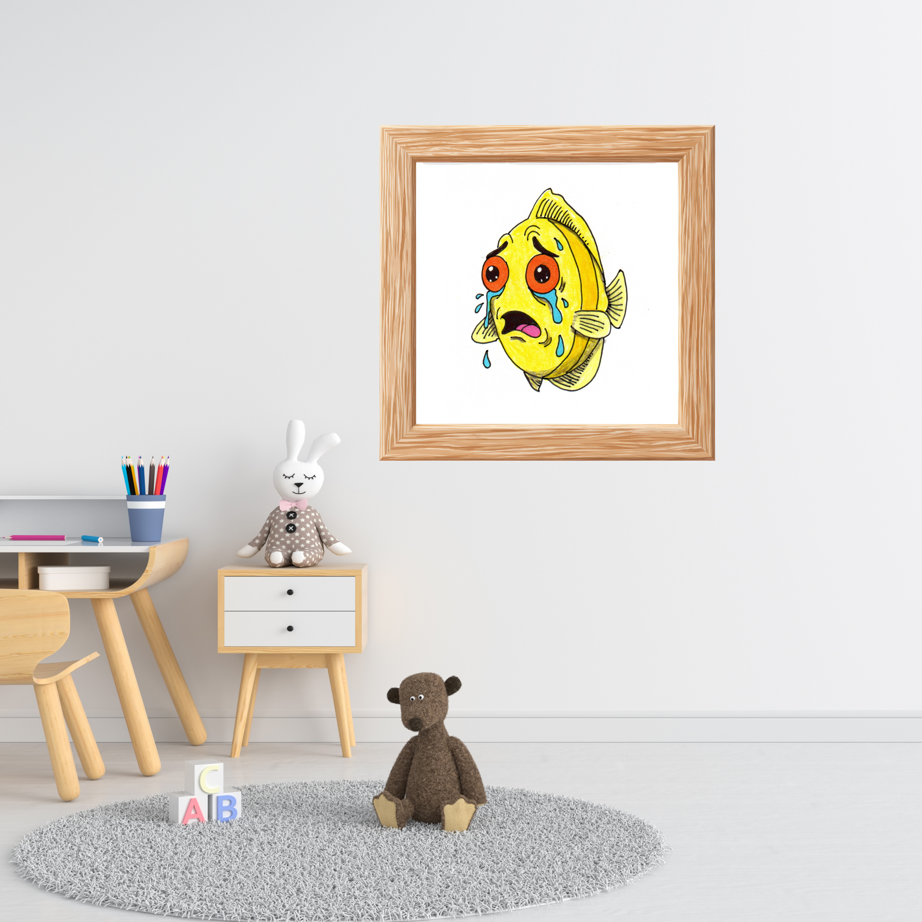 Sad Yellow Fish Lost Her Seaweed | Hand Drawn Lost & Found Critter Print | Printable Wall Art