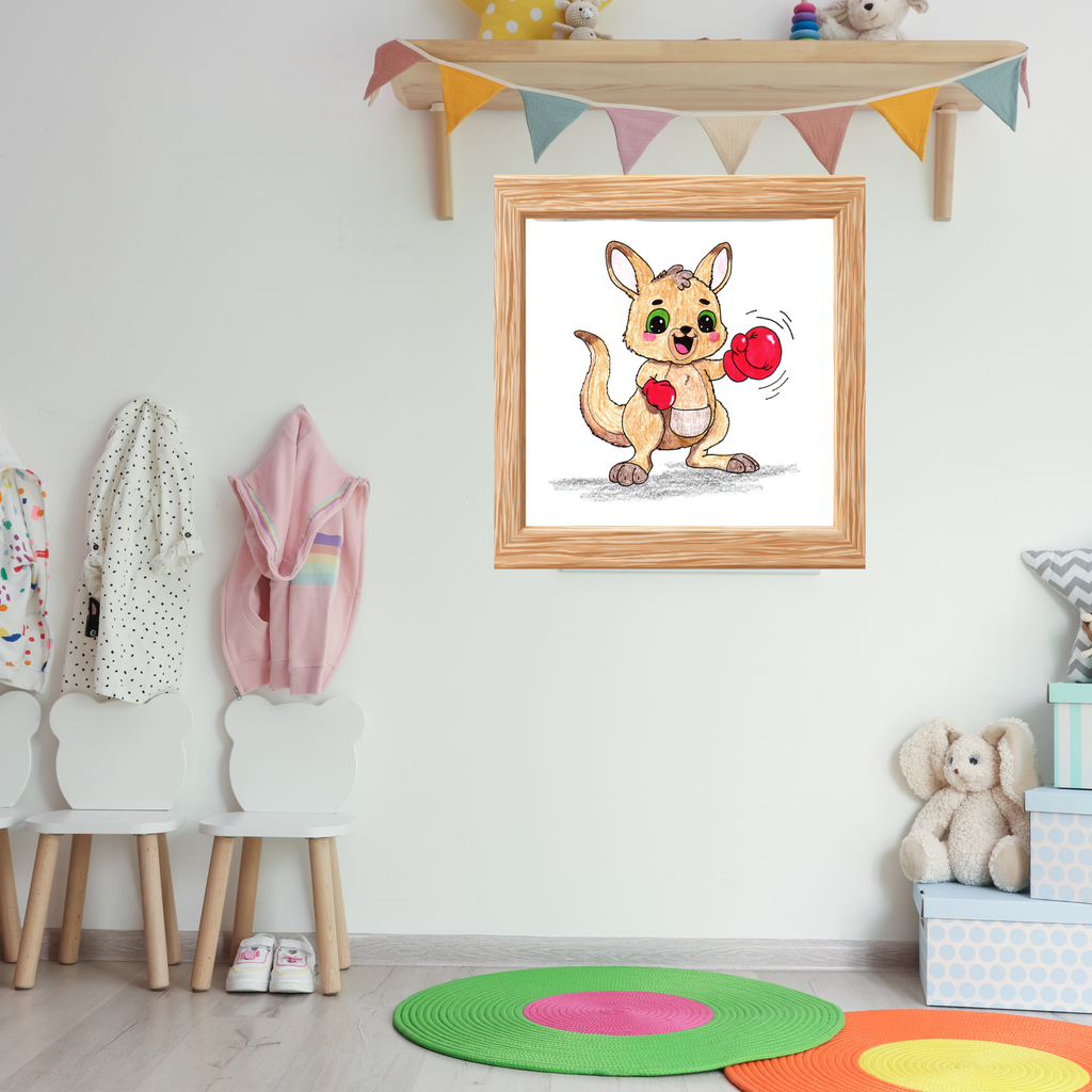 Lost & Found Critters | Kangaroo Found Her Glove Print | Hand Drawn Happy Kangaroo Wall Art | Cute Animal Nursery Decor