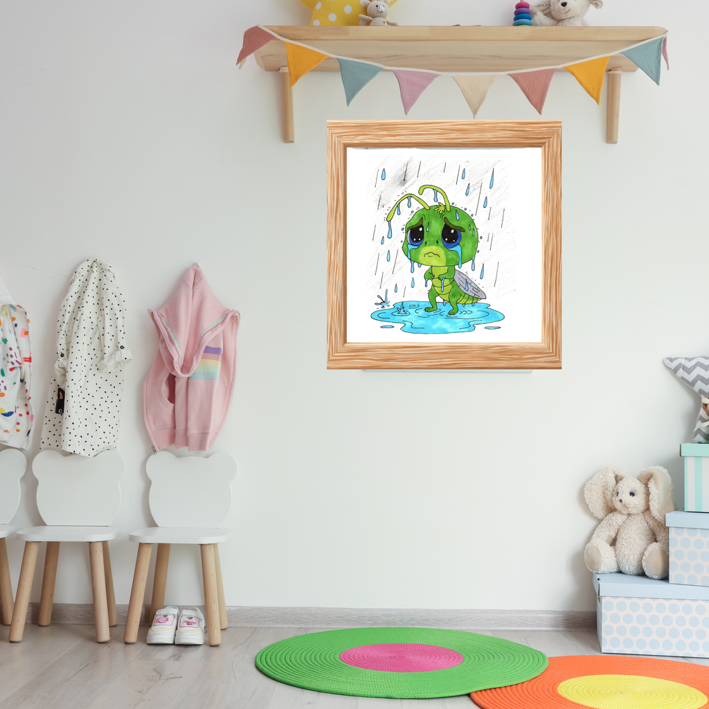 Sad Grasshopper Rain Print | Hand Drawn Nature Wall Art | Emotional Insect Illustration | Whimsical Woodland Decor | 8x10 Art Print | 8 X 10