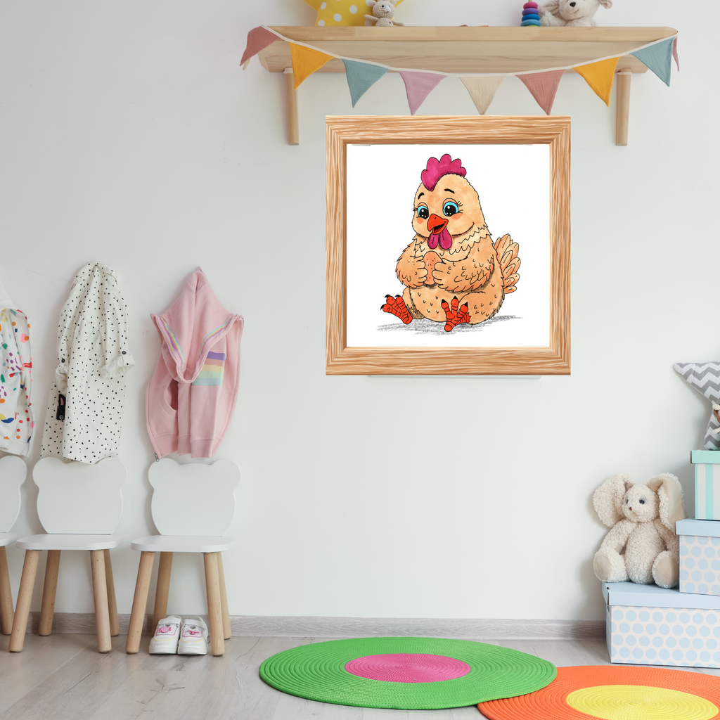 Hen Found Her Egg Print, Hand Drawn Chicken Wall Art, Farm Animal Nursery Decor, Happy Hen Illustration