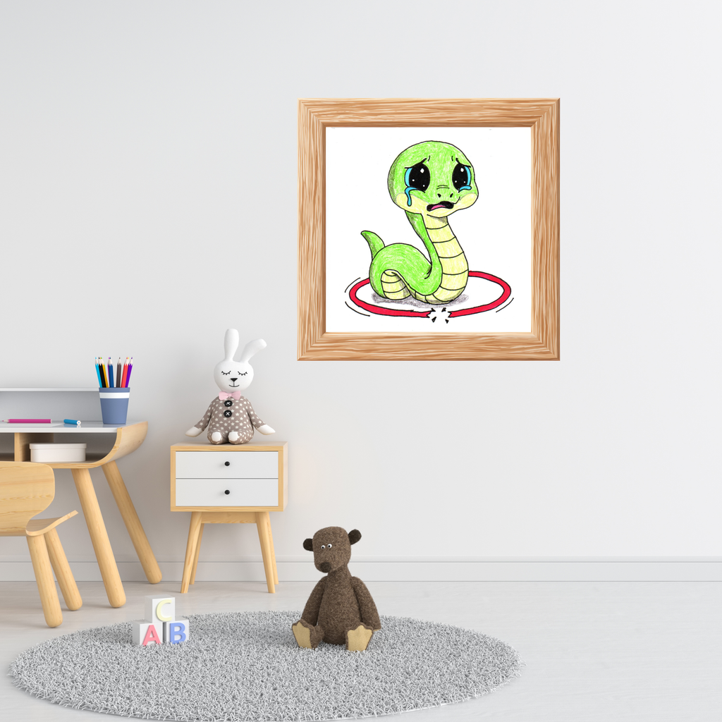 Snake Lost Her Hula Hoop | Hand Drawn Snake Art Print | Cute Sad Snake Wall Decor