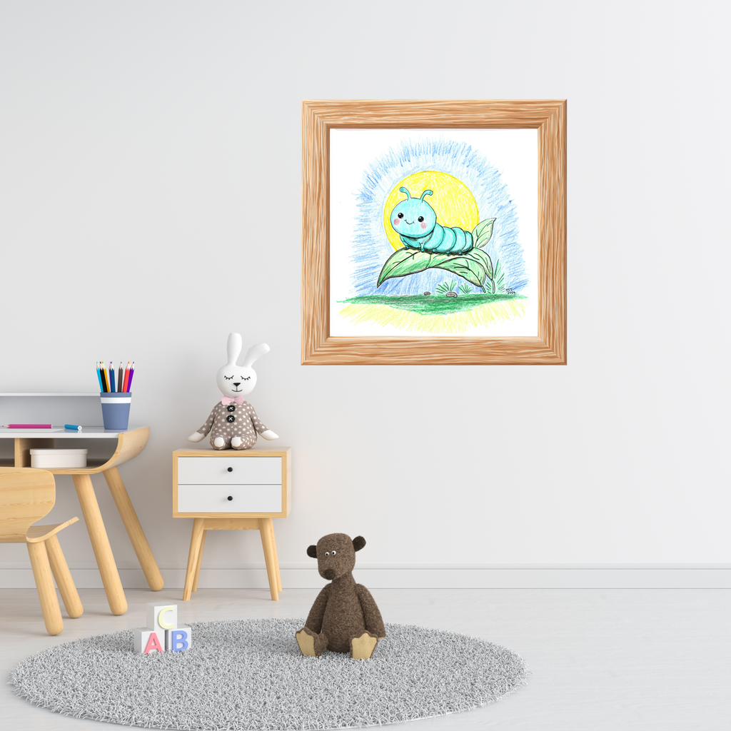 Bobbie the Smiling Inchworm Wall Art | Cute Caterpillar Nursery Print | Hand Drawn Garden Bug Art