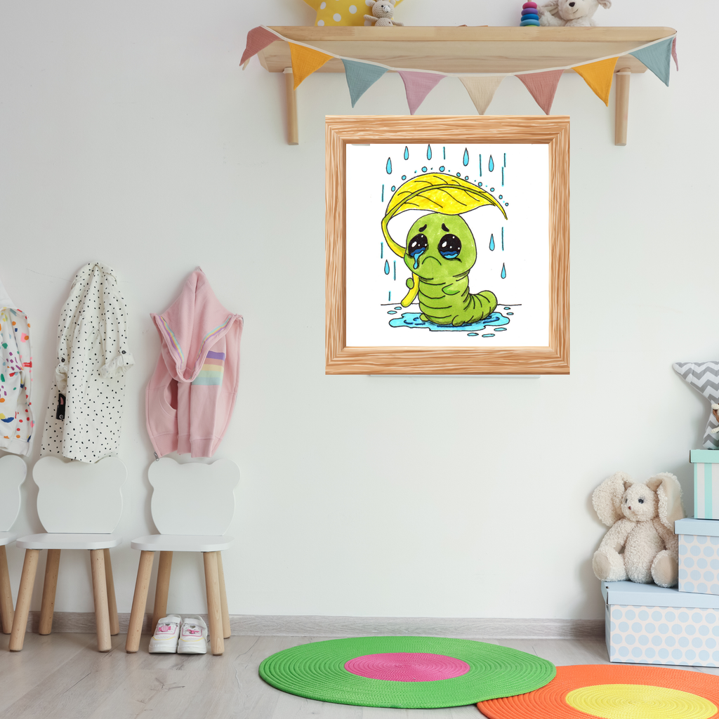 Sad Inchworm Rain Print, Hand Drawn Caterpillar Nursery Wall Art