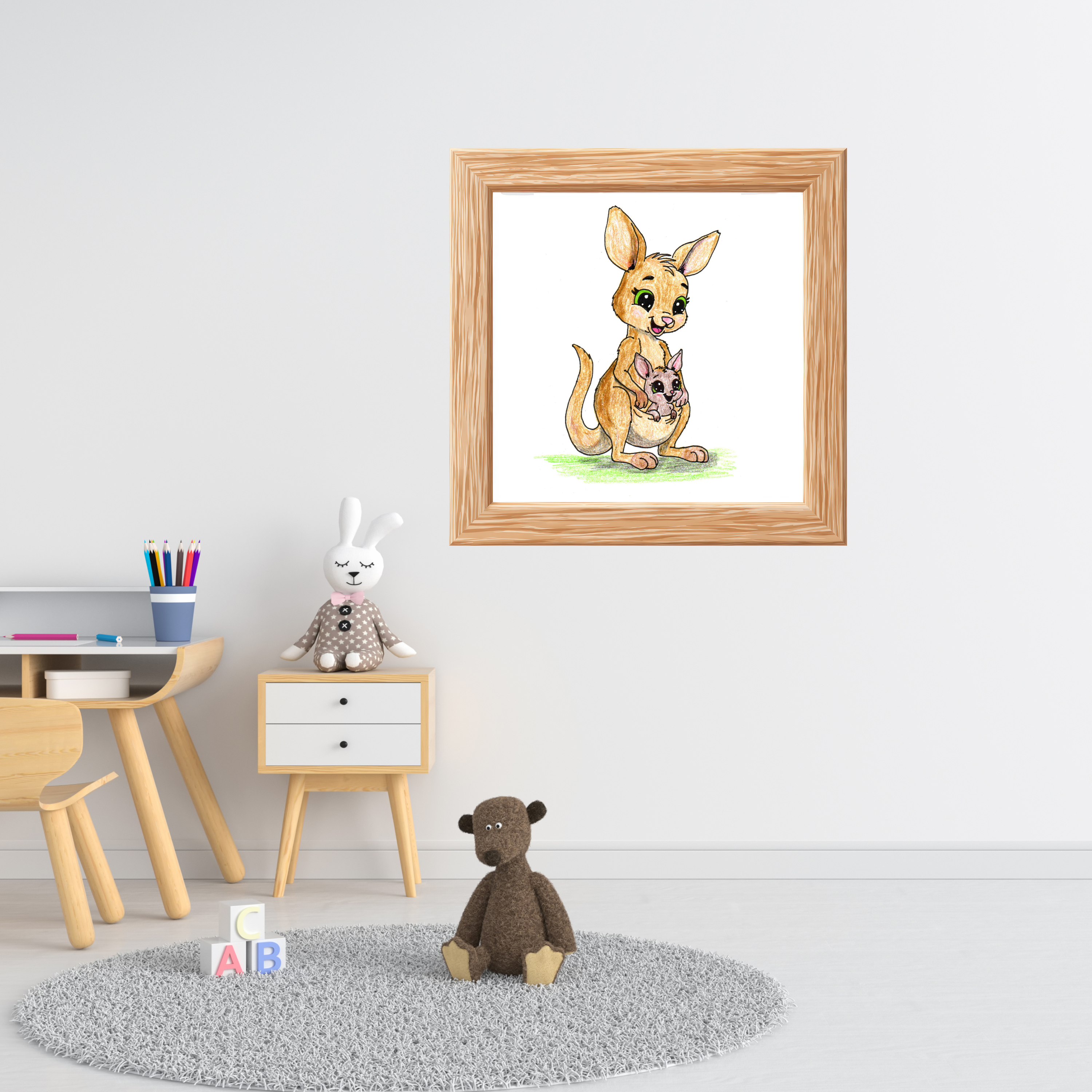 She Found Her Mom Kangaroo | Australian Nursery Wall Art Print | Hand Drawn Kangaroo Art
