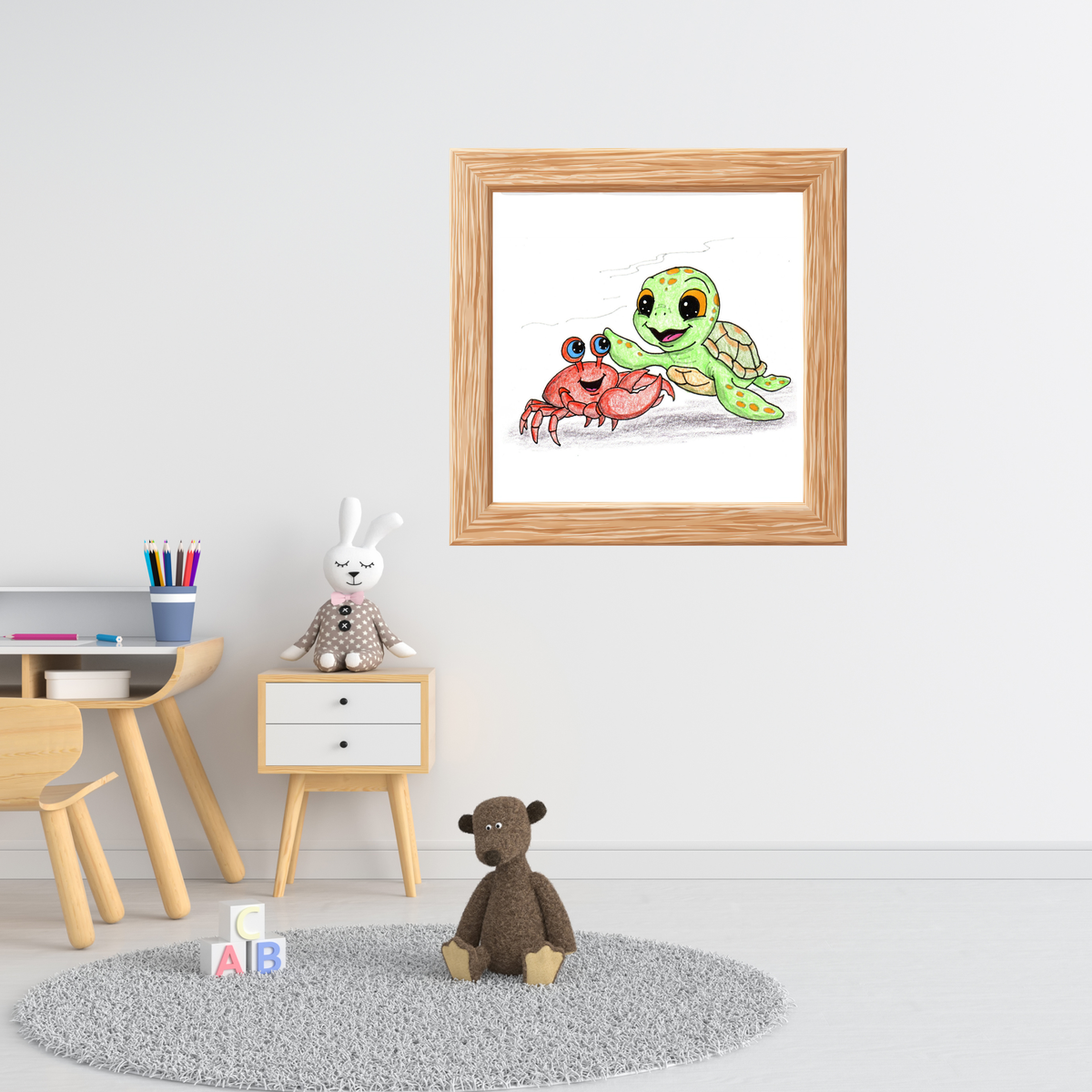 Sea Turtle Found Her Best Friend | Hand Drawn Ocean Animal Print