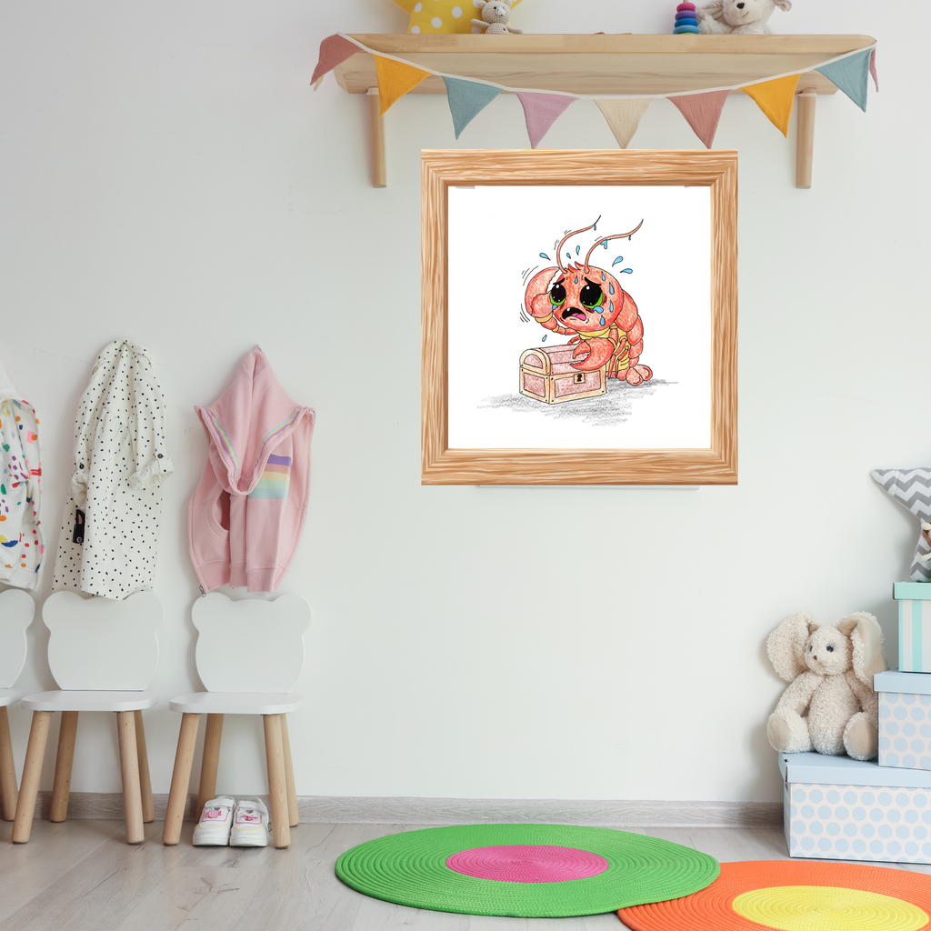 Lobster Lost Her Treasure Key Print, Hand Drawn Nursery Wall Art, Cute Ocean Critter Illustration, Lost & Found Critters Decor