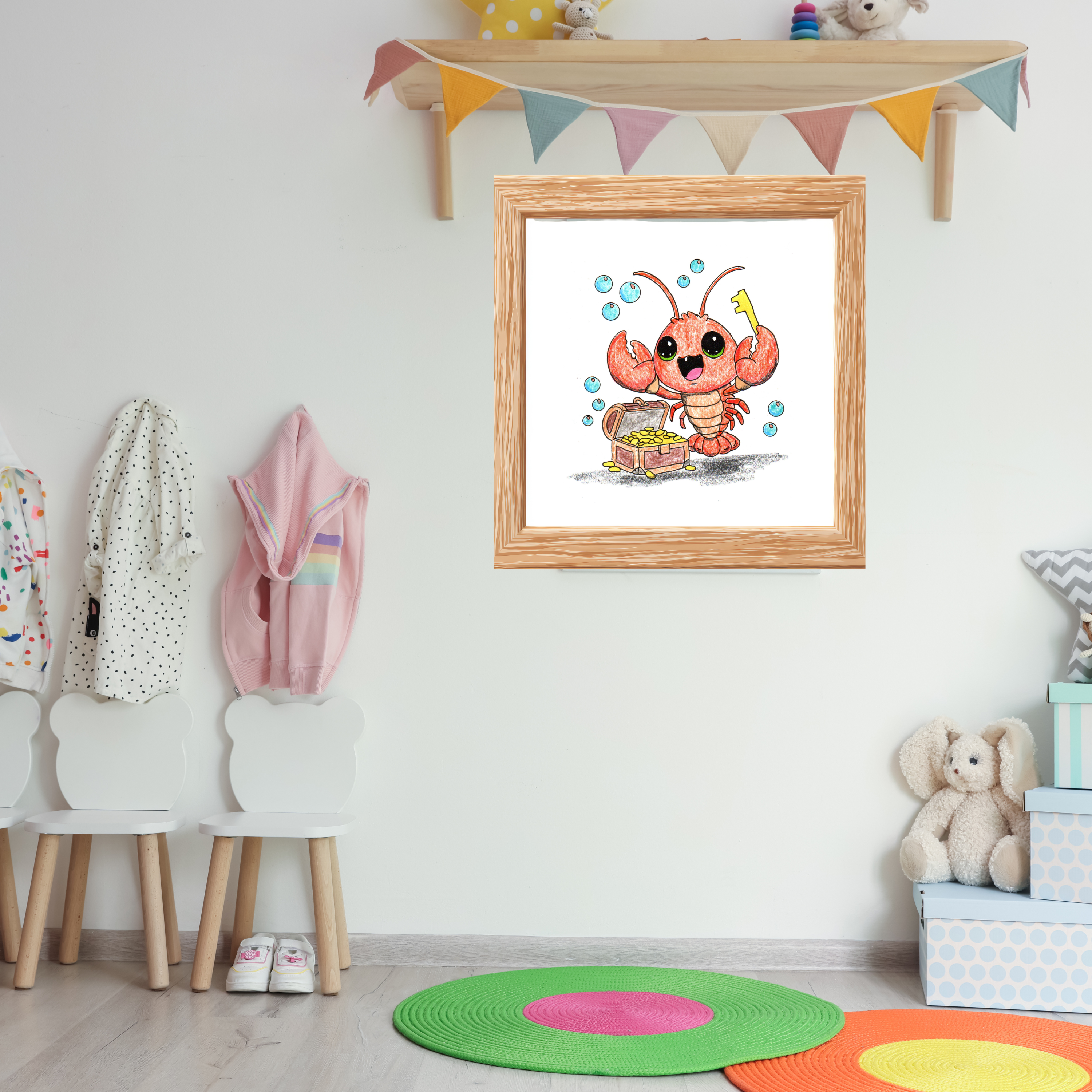 Lobster Found Her Treasure Key Print, Cute Lobster Illustration, Lost & Found Critters Decor