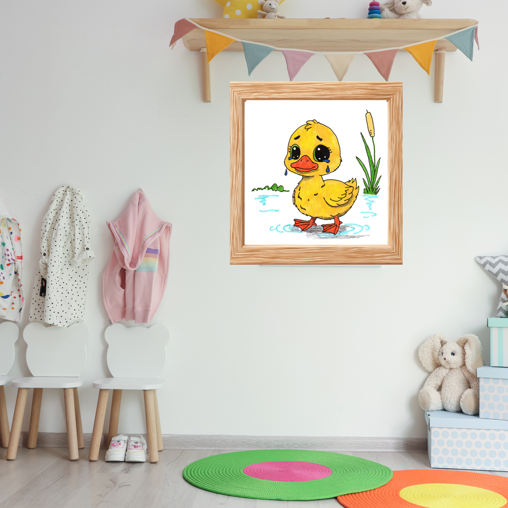 Sad Duckling Lost Her Mama Art Print | Hand Drawn Duckling Wall Decor | Emotional Animal Artwork