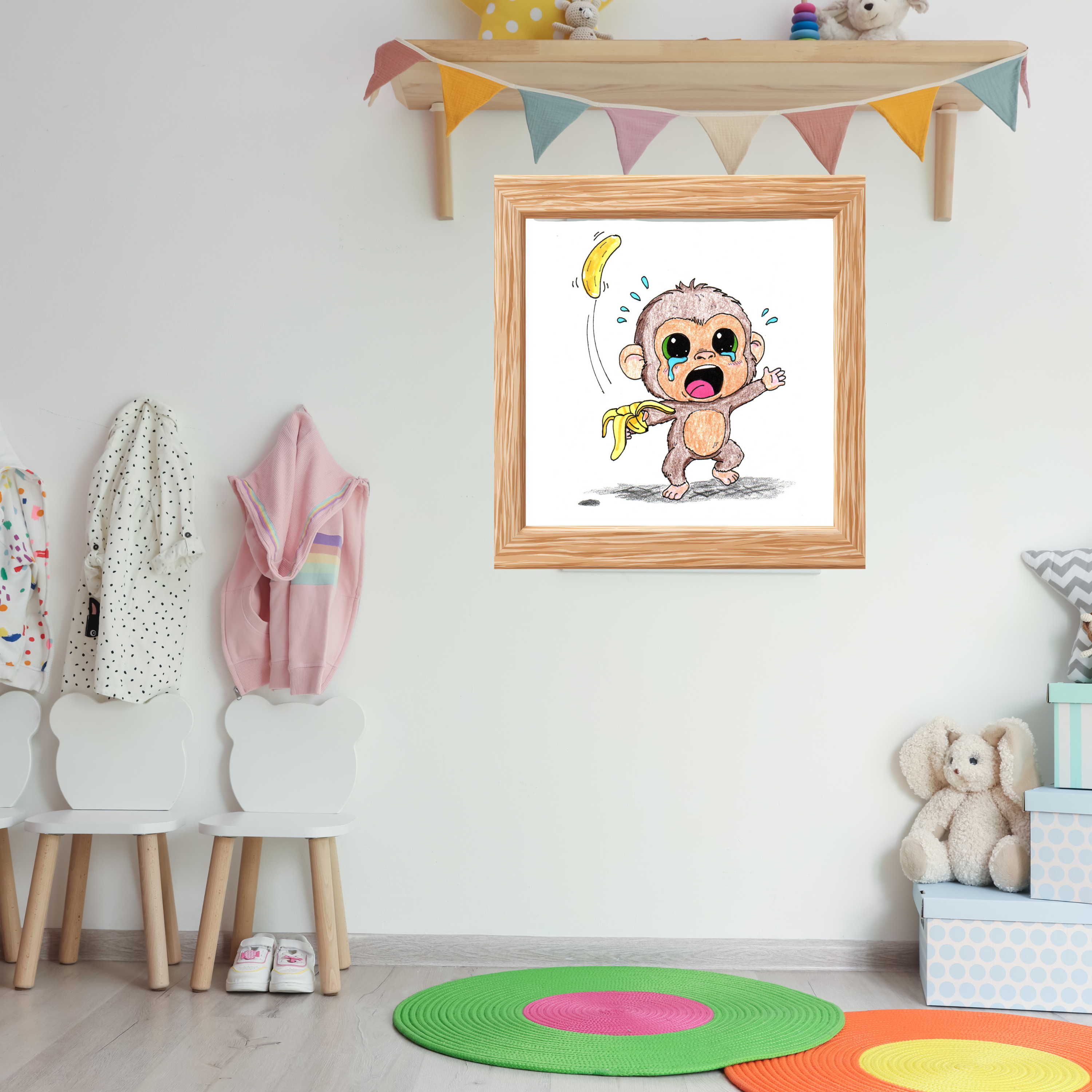 Lost Banana Monkey Print | Cute Sad Monkey Wall Art | Lost & Found Critter Illustration