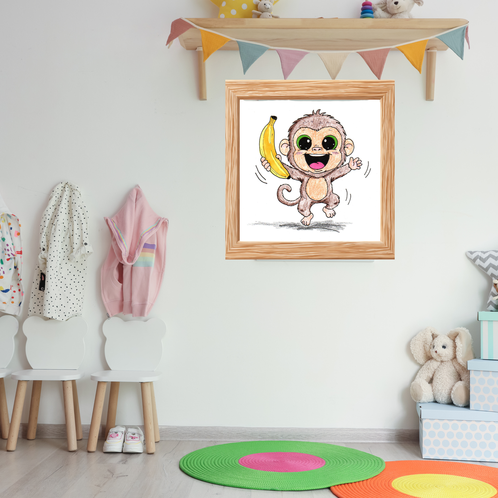 Happy Monkey With Banana Print | Cute Monkey Wall Art | Lost & Found Critter Illustration